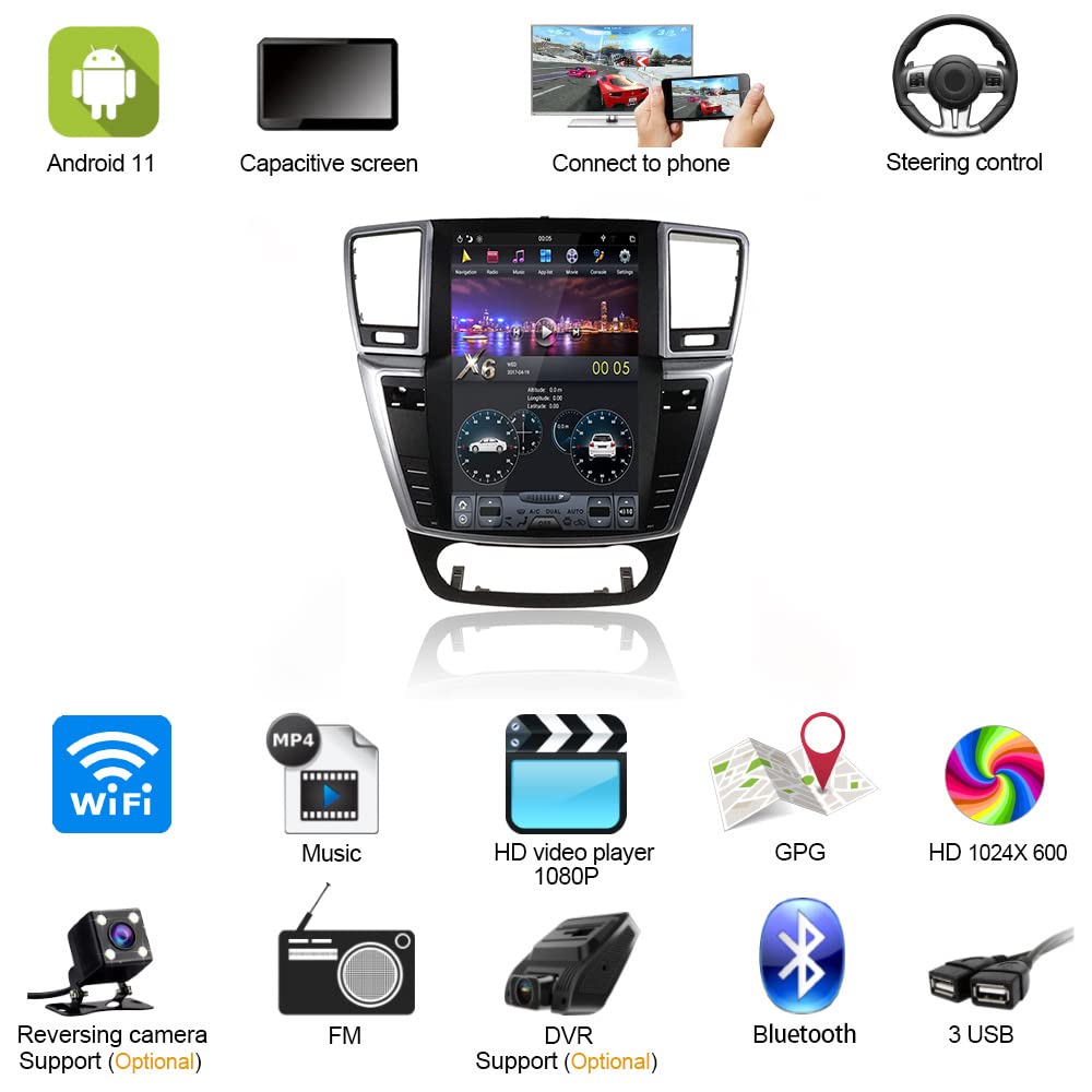 Radio samochodowe z systemem Android 15 do M-ercedes Benz GL ML W164 X164 2012-2016 Nawigacja GPS 12,1" ekran dotykowy MP5 Odtwarzacz multimedialny Odbiornik wideo z WiFi 4G DSP Carplay,8core 4 + 64