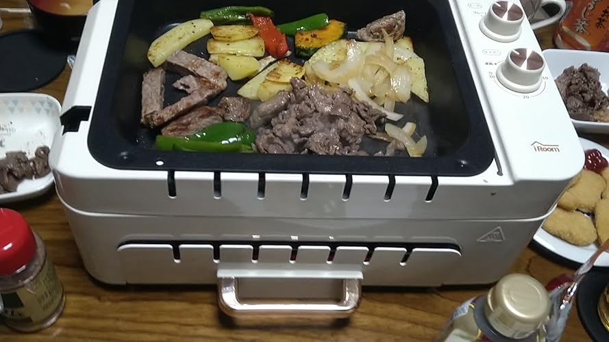 iRoom 多機能串焼きグリルCC-K009自動回転機能付き　新品　未使用 Amazon.co.jp: iRoom ホットプレート 4WAY 波型プレート/焼き網