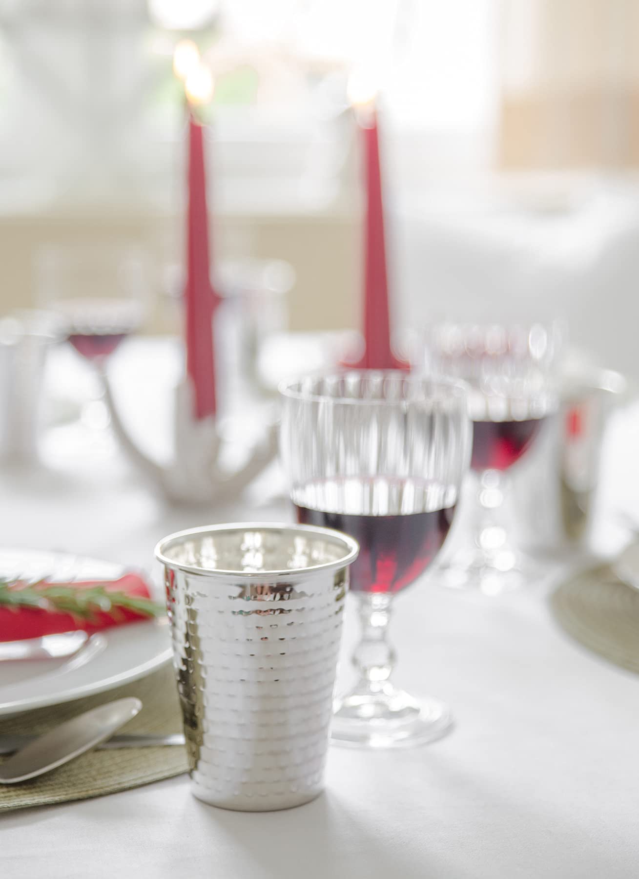 EDZARD Set di 4 tazze in argento Tazza per bere Mido, martellata, placcata in argento nobile, altezza 10 cm