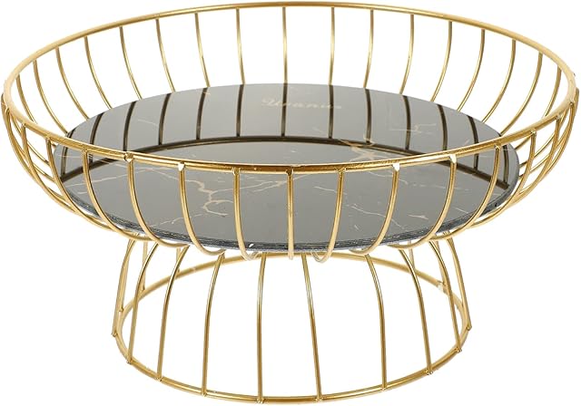 Zerodeko Gold Footed Fruit Basket: Metal Wire Bowl Decorative Snacks Plate Dessert Cake Serving Bowl Appetizers Platter Tray for Home Party Kitchen