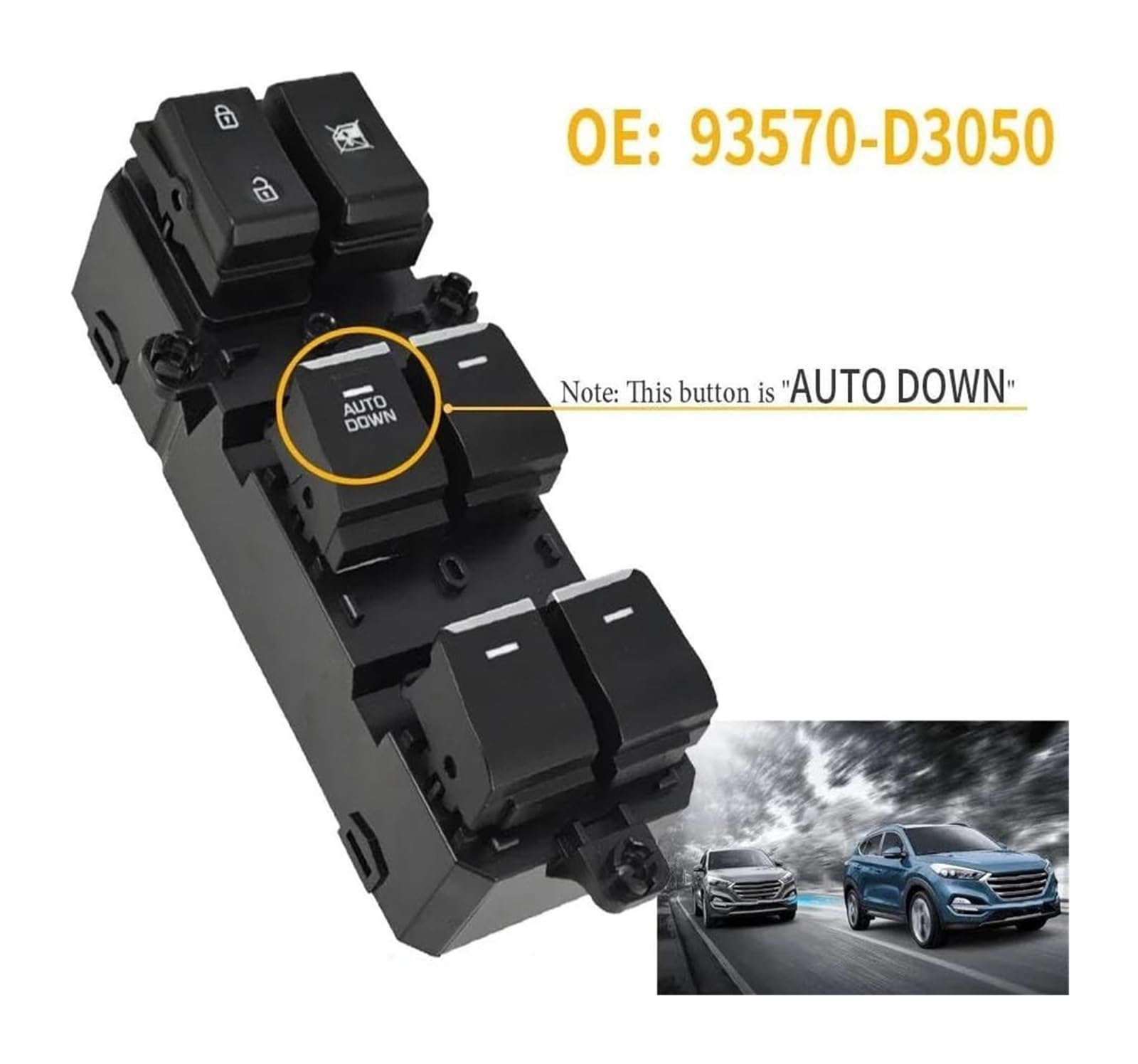 Interruttore Alzacristallo Per Hyundai Per Tucson 2016-2019 Pulsante Alzacristallo Vetro Lato Guida Anteriore Sinistro 93570-D3050 93570D3050
