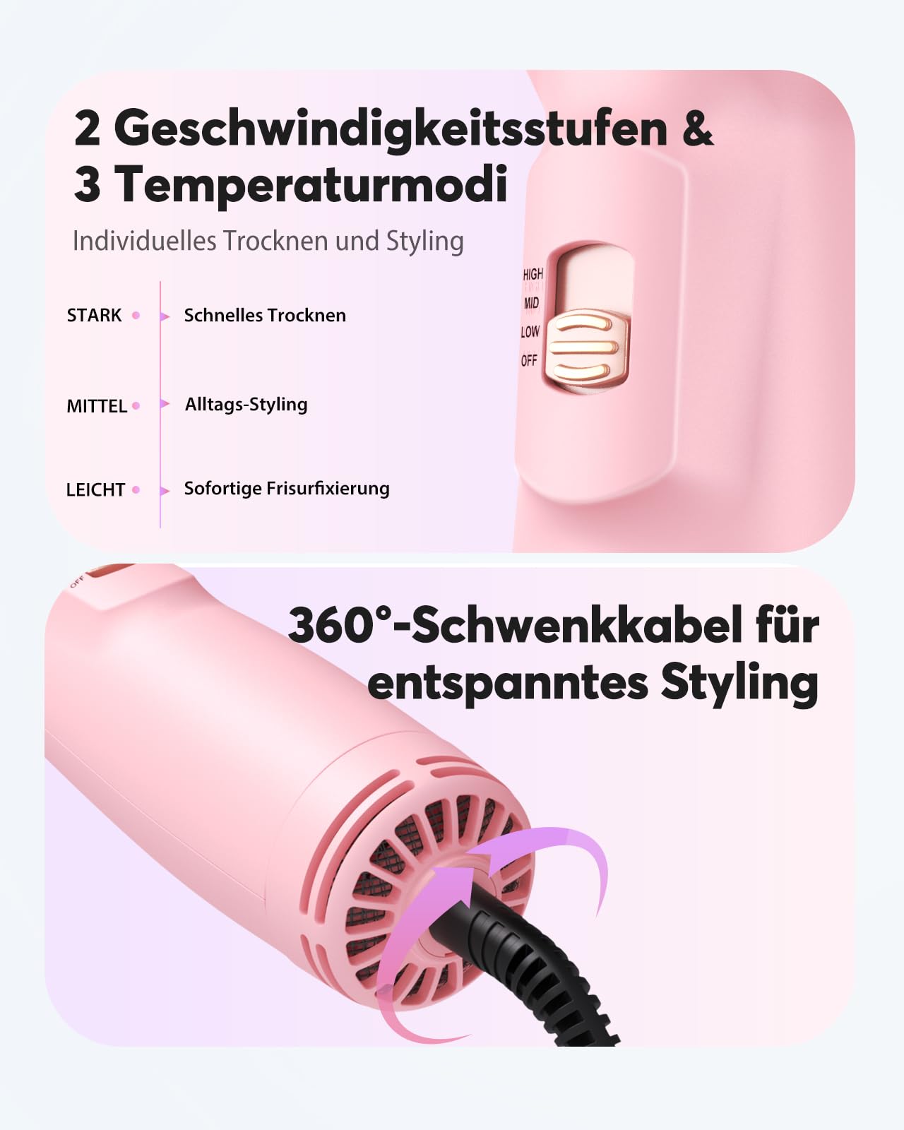 Bopcal Mini Warmluftbürste 4-in-1 Ionen Föhnbürste Heißluftbürste für Volumen & Glatte Haare, Anti-Frizz Rundbürstenföhn, Tragbar mit Dualspannung für Reisen, 3 Temperaturstufen, SM-6129 101