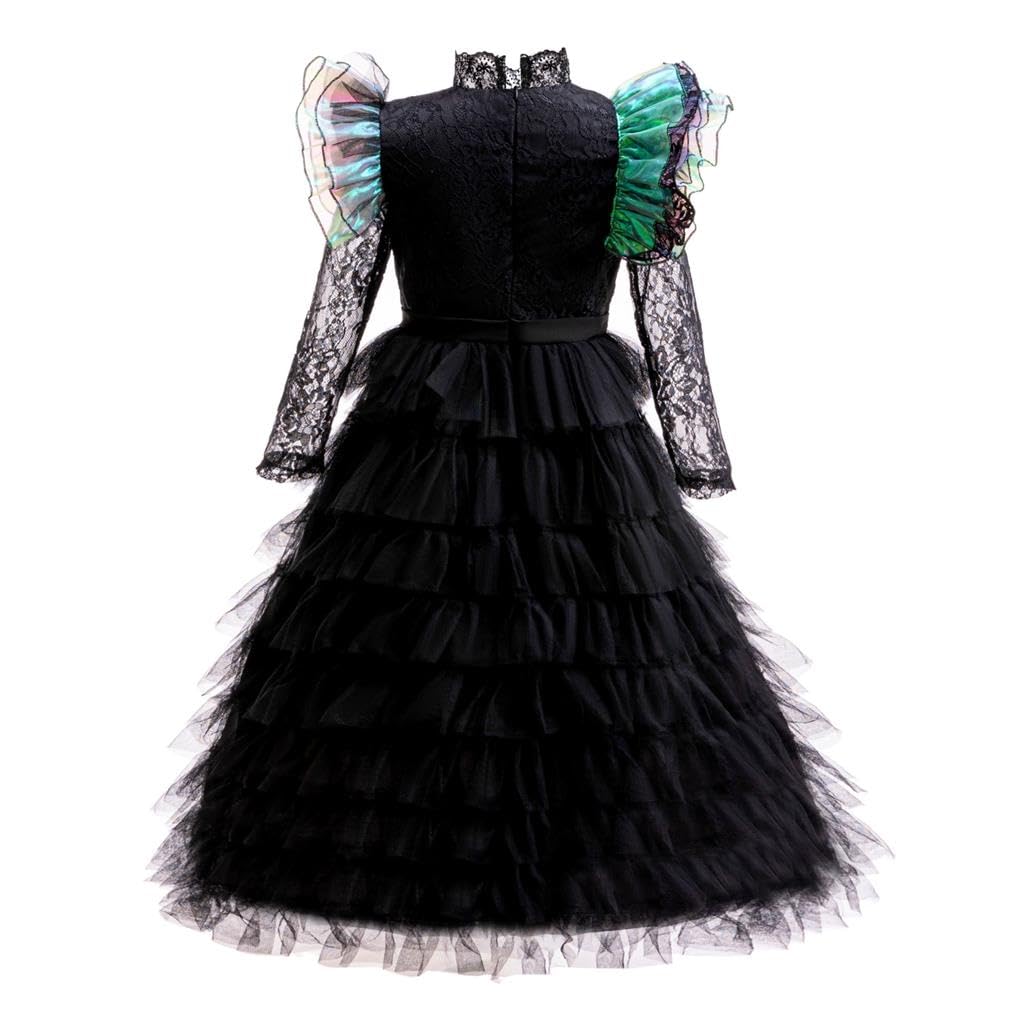 Lito Angels Girls Witch Elphaba Costume with Cape Gothic Deluxe Black Lace Tulle Dress Ball Gown for Halloween Masquerade Role Play - Image 4