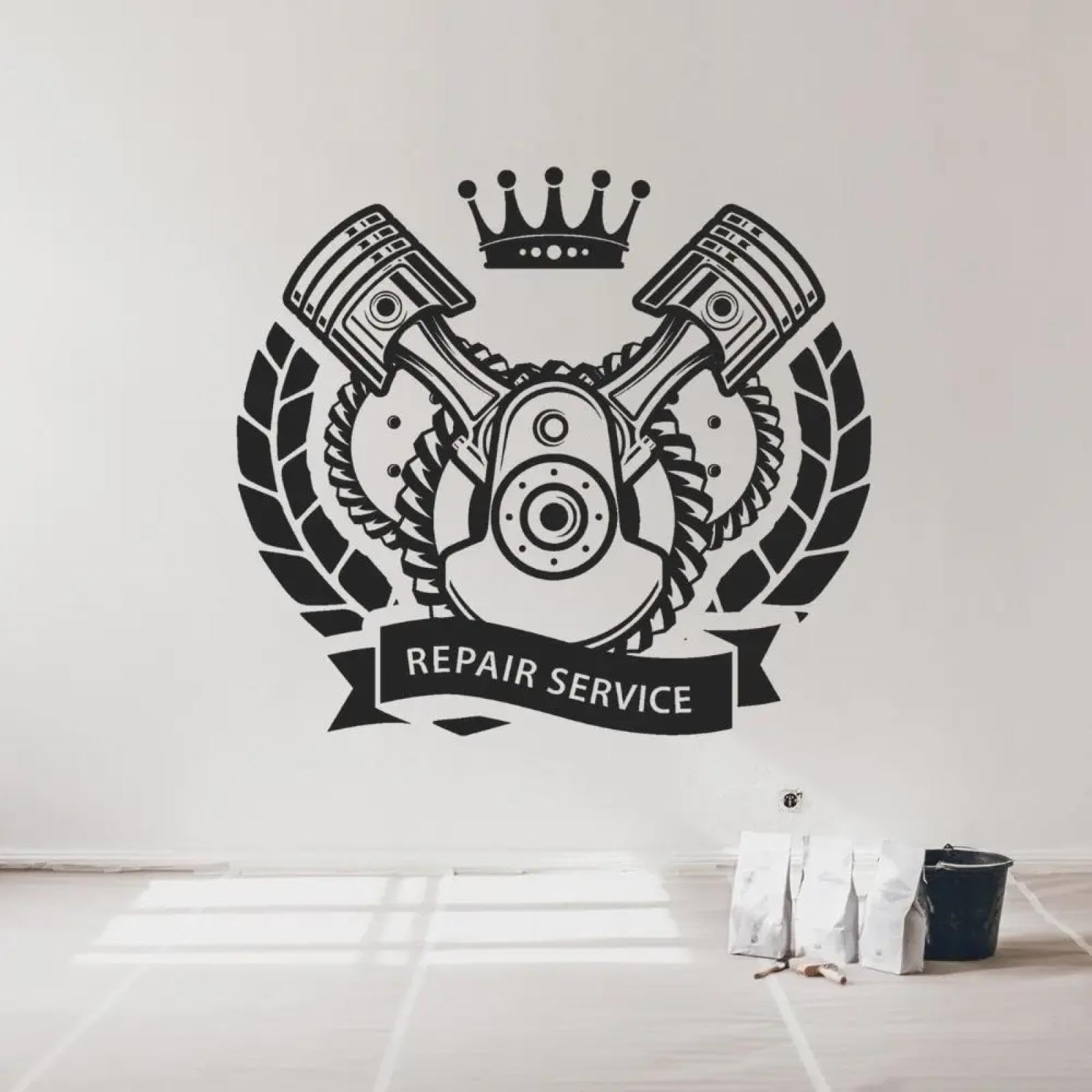 WEIMEIJIE Garage Piston Repair Door wall Stickers, car Service wall Stickers, Garage Workshop Decorative wall Art Decals