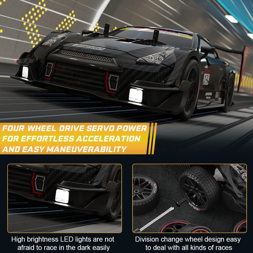 ADDLIVE RC Drift Car, 1:24 Telecomando, 30km/h Alta Velocità 4WD, 2,4 GHz Ricaricabile Macchina Telecomandata Drift con Illuminazione LED fredda e 2 Batterie, per Drift e Race