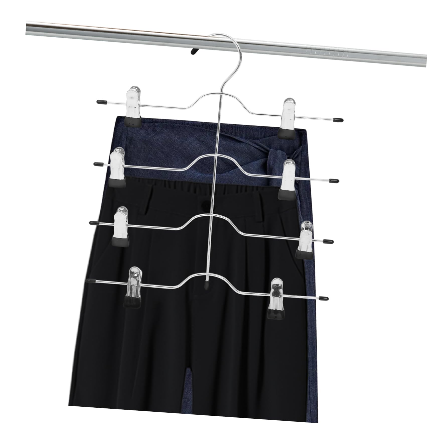 Hosenbügel mit Clips, 4 Stück-Pack aus Manganstahl, Vierlagig Schwarz