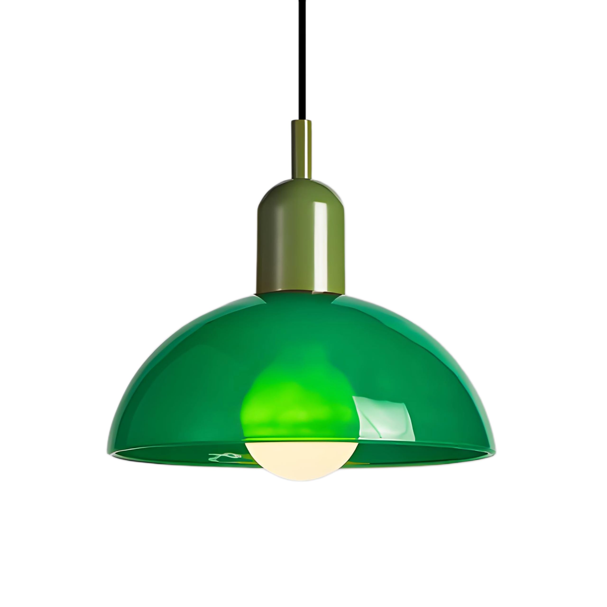 Lampada a Sospensione Moderno in Vetro a Cupola con Portalampada in Metallo, Altezza Regolabile, Lampadario da Soffitto Industriale E27 per Cucina, Sala da Pranzo, Caffè (Verde, 25cm)