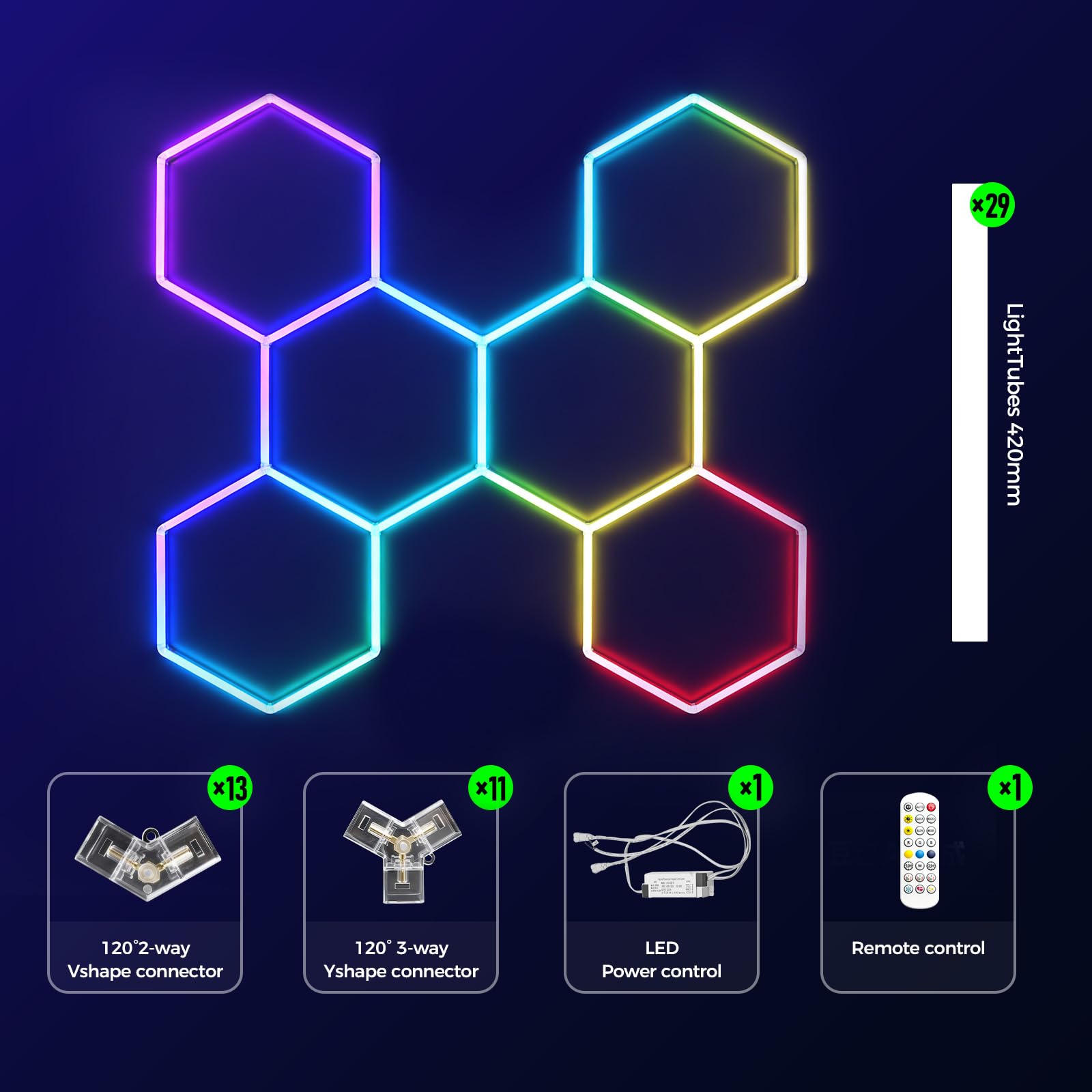 Éclairage RGB Hexagonal Iluminación 6 Hex 261W LED en nid d'abeille | Lámparas de techo hexagonales ambientales regulables luces para videojuegos/decoración de bares/gimnasios/salas de eSports