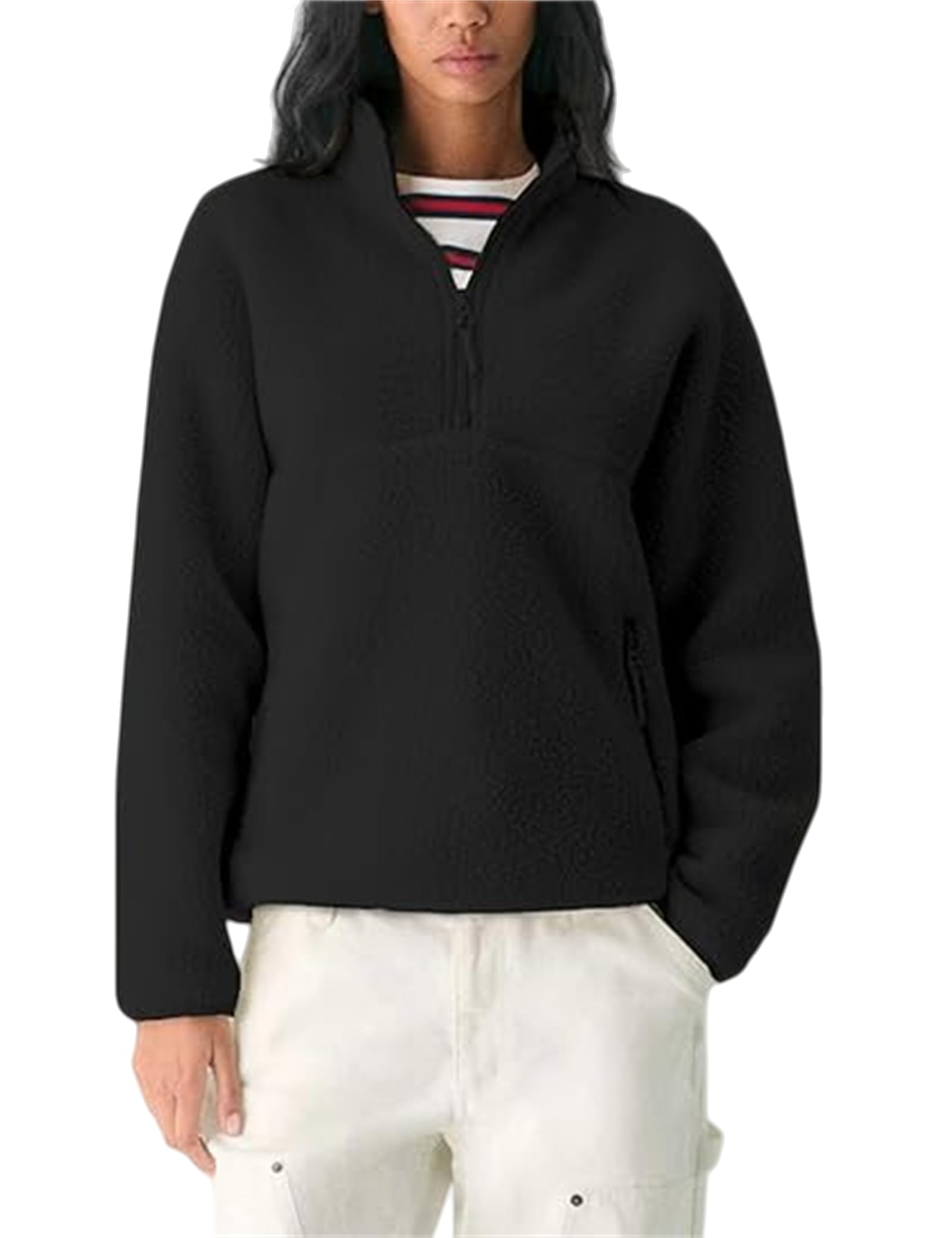 Damskie polarowe przycięte rozpinane bluzy z zamkiem do połowy, przycięte do połowy zamek błyskawiczny, puszysty, ciepły sweter Sherpa Varsity kurtki