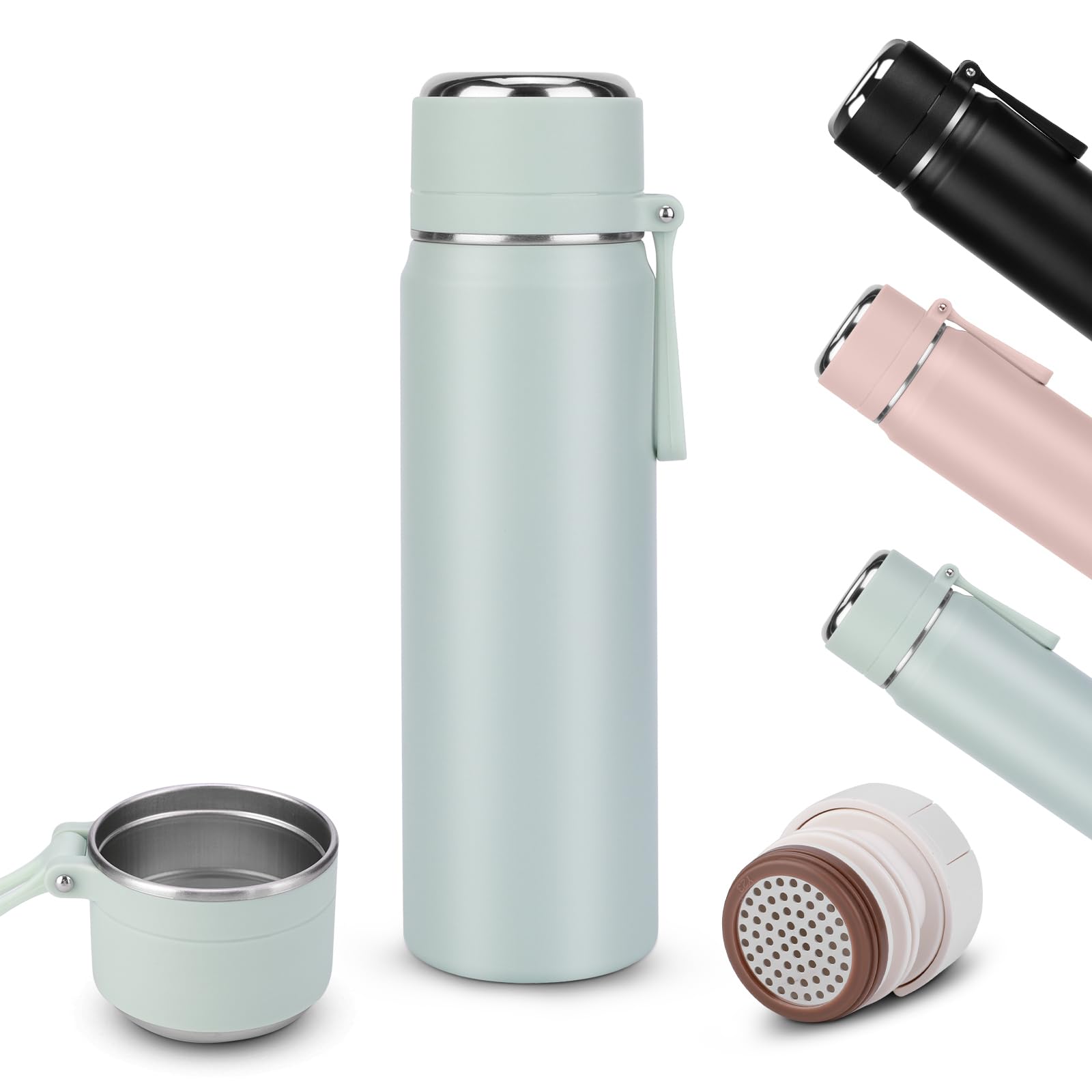 Lycasia Stainless Steel Water Bottle,550ml Insulated Water Bottles,Double Wall Vacuum Flasks for Hot and Cold Drinks,360°Leakproof Metal Water Bottle for Home Camping Sports Gym(Green)
