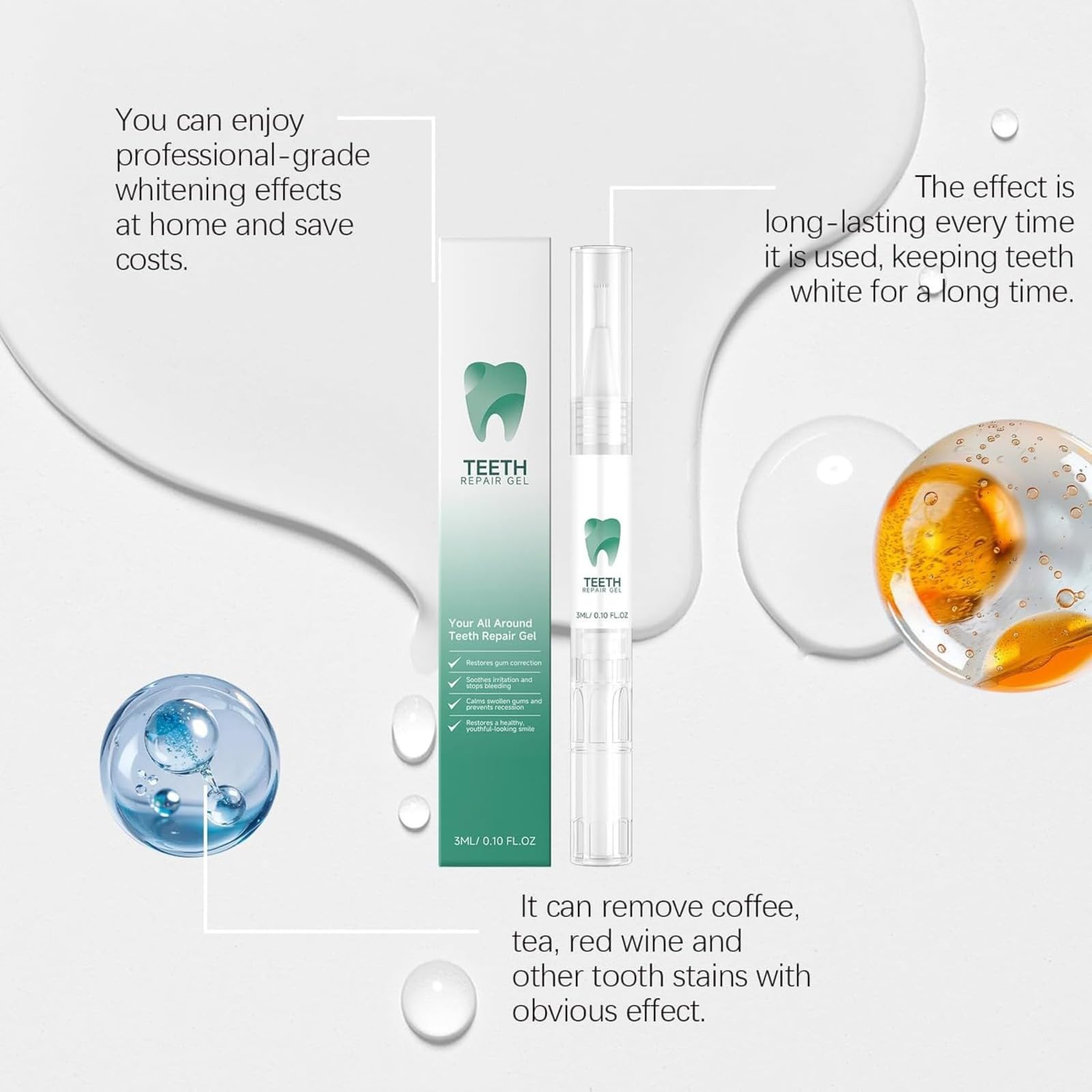 Gel de reparación de dientes, juego de reparación de encías, protector de encías al regresar las encías, lápiz esencial para blanquear los dientes, quitamanchas, limpieza bucal, protección de encías