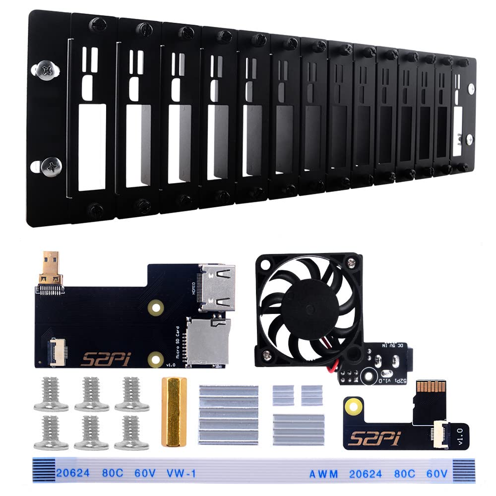 GeeekPi3U Rack Kit for Raspberry Pi 4B, 19" 3U Rackmount Supports 1-14 Units with 14pcs Raspberry Pi Fans, Aluminum Heatsinks, Micro HDMI to HDMI Boards, TF Card to FPC Boards for Raspberry Pi 4B