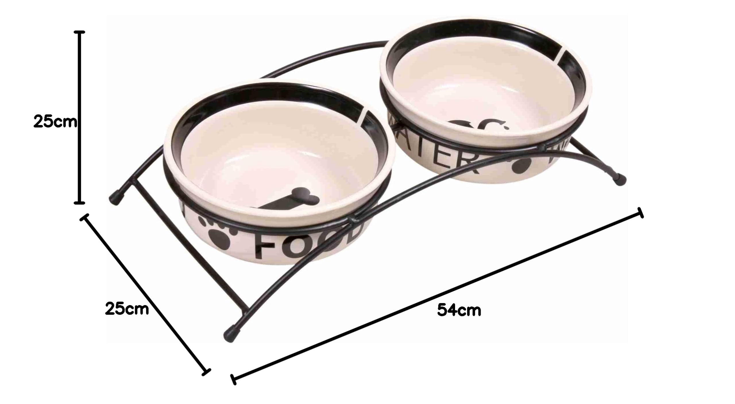 TRIXIE Napf-Set, Keramik/Metall - weiß/schwarz 2 × 2,6 l/ø 25 cm/54 × 12 × 24 cm