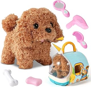 Electronic Plush Dog that Runs, Barks & Tail Waves with Lead and Care Set, Electric Dog Cage, Interactive Educational Pet Toy from 3 Years, Gift Ideas for Girls (Dog)