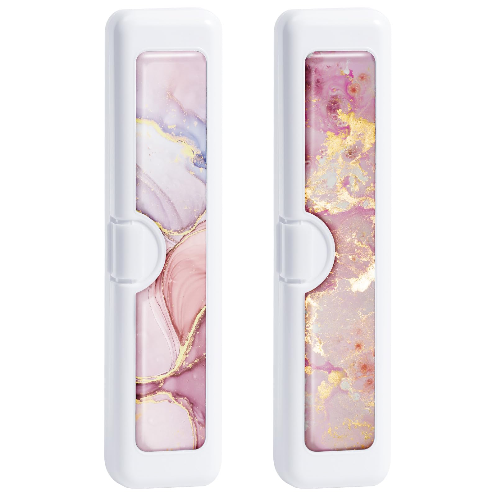 Gerkia 2 Pcs Toothbrush Travel Case - Colorful Pattern, Holder and Covers for Toothbrushes, Includes Tongue Scraper Case