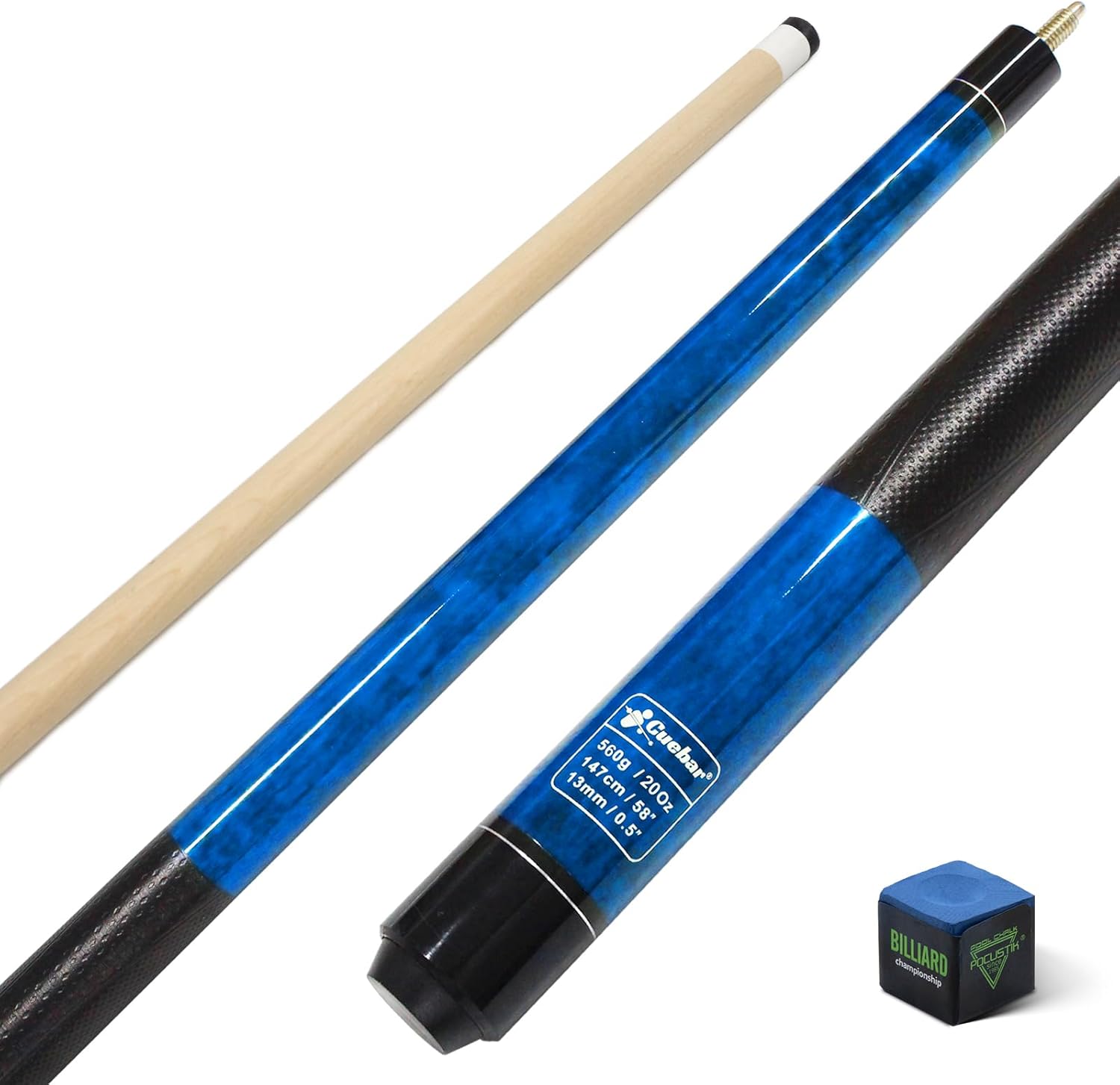 Pool Cue Stick for Adults - 58 Inch 2-Piece Billiard Cue with 3D Imitation Leather Wrap - 13mm Tip & Maple Shaft - Choose from 7 Colors & 4 Weights (18-21oz) Blue
