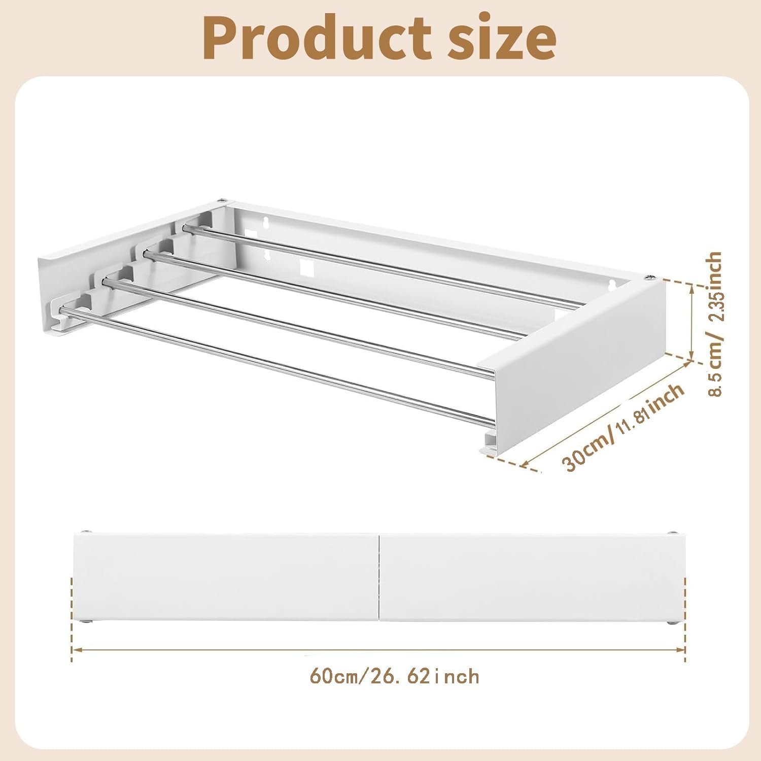 WäSchestäNder Wandmontage, WandwäSchetrockner Weiss, 60cm WäSchestäNders Wand Klapp, Rostfreier WäSchestäNder FüR Balkon, Schlafzimmer, Badezimmer