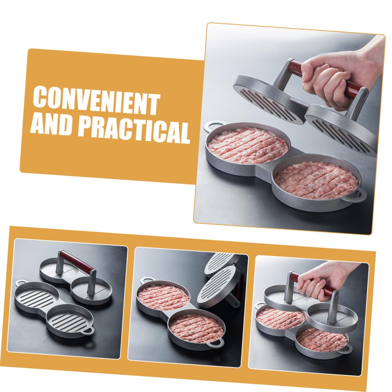 Cabilock 3 Piezas Molde para prensar Hamburguesas aplastador de Hamburguesas Prensa de Carne para cocinar Marcador de Hamburguesa de Cocina Prensa Doble para Hamburguesas