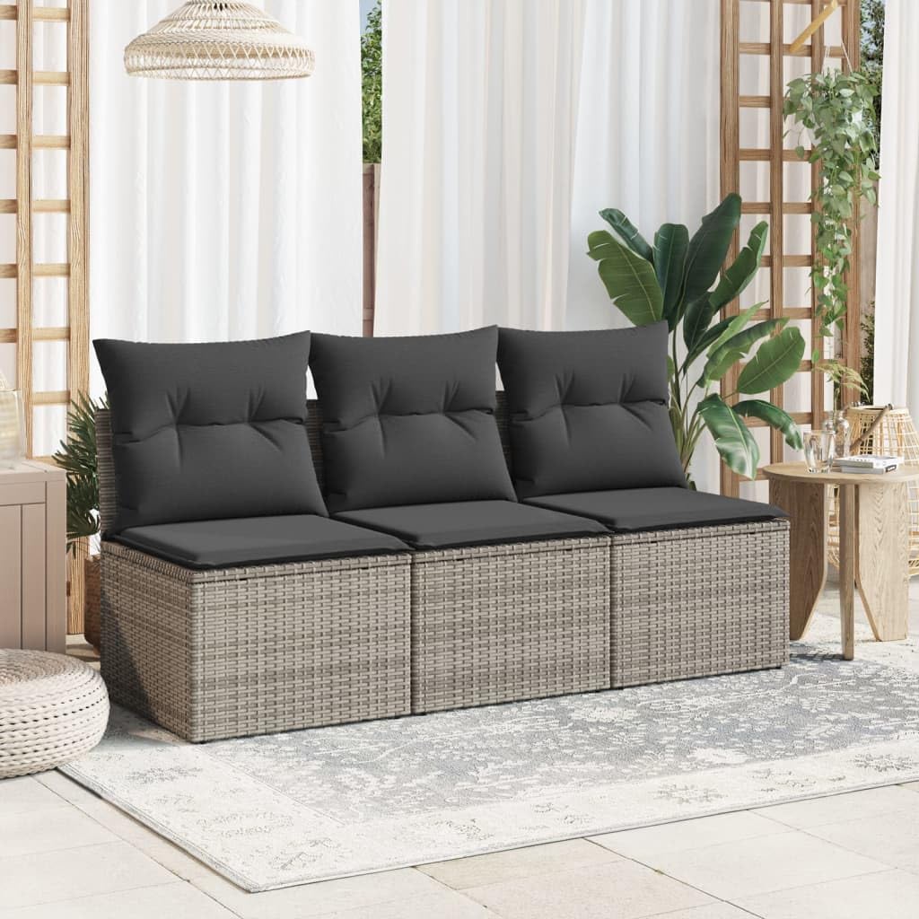 Festnight Divano da Esterno con Contenitore, Divanetto da Esterno 3 Posti, Divano Rattan Esterno, Salotto da Giardino, con Cuscini in Polyrattan Grigio