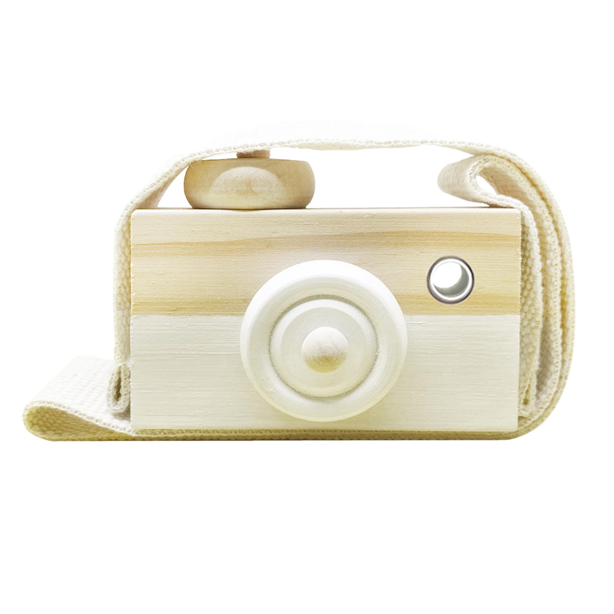 Baby Toy Wooden Mini Camera Toy, Baby Kids Cute Mini Sharpe Toy, Neck Hanging Photographed Props for Baby Toddlers Children Kids' Room Hanging Decor Gift (White)