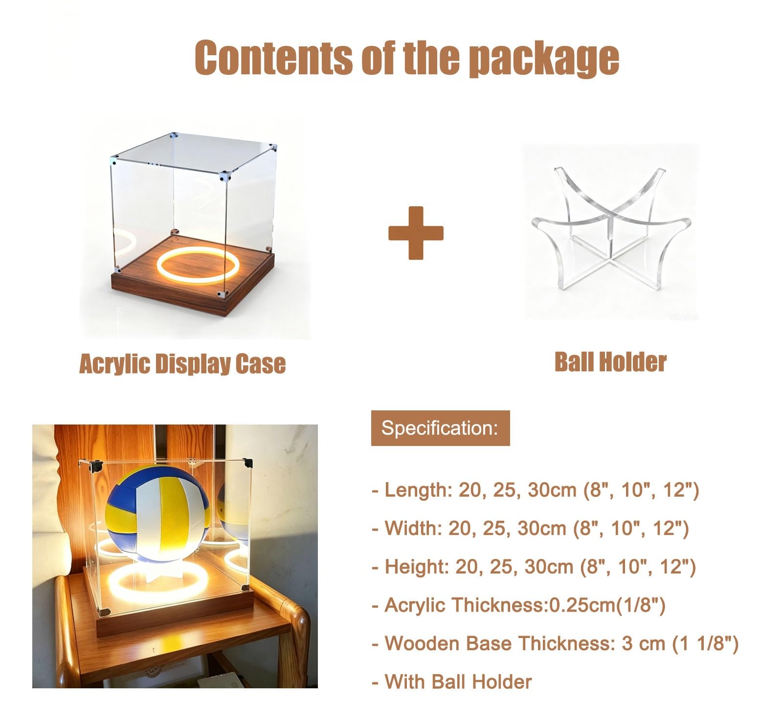 Vitrina de Acrílico Vitrina Acrílica Estándar Balones Voleibol 20 50 30Cm. Estuche Organizador Plástico Iluminación Balones Fútbol 21,8Cm. Expositor Cuadrado Transparente(20x20xH20cm/8x8x8in)