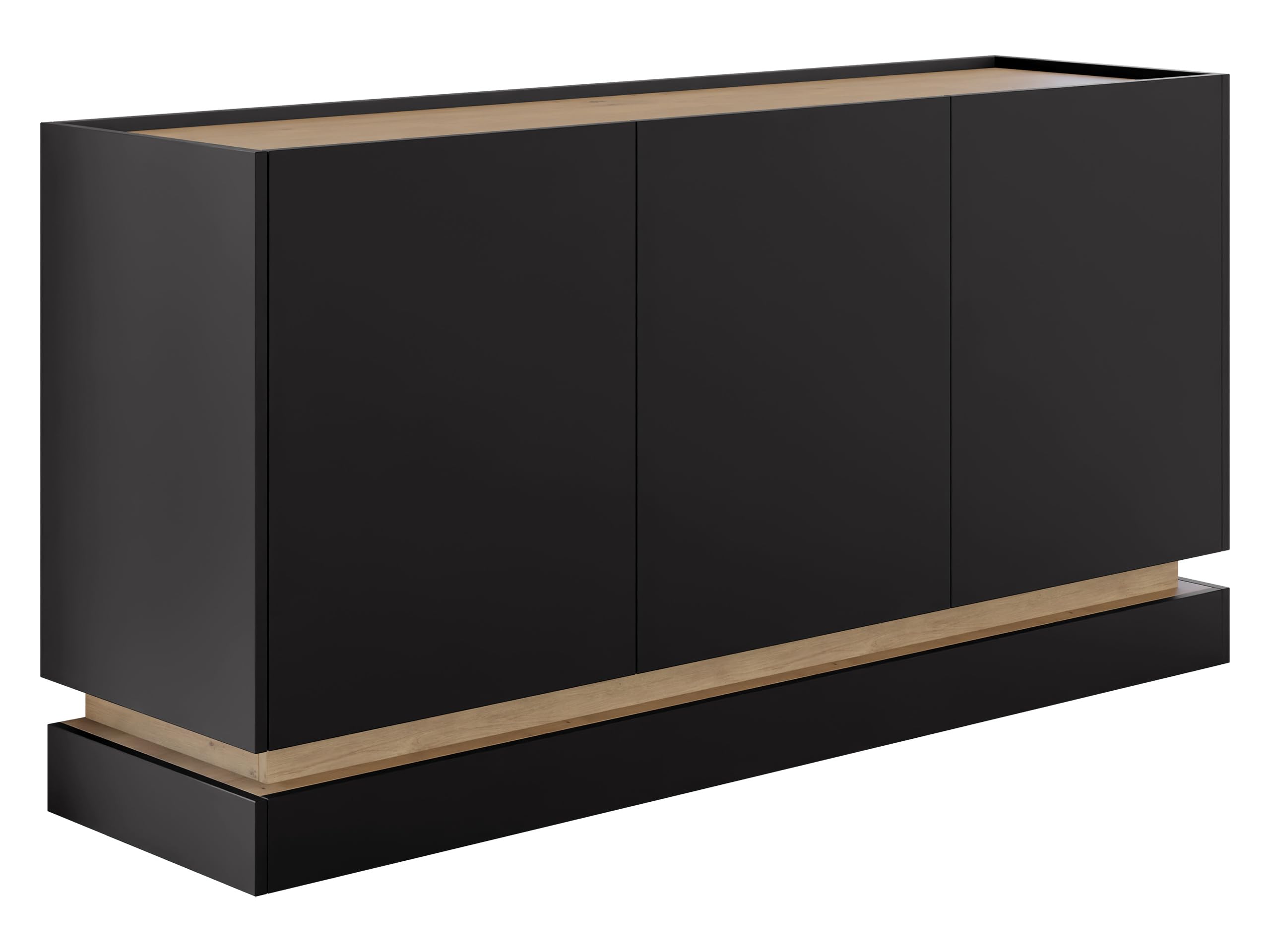Mirjan24 Sideboard Zarpant K160 3D mit 3 Türen (Schwarz) | Griffloses Sideboard mit Soft-Close-Scharnieren und 6 Innenfächern für Geschirr, Deko und Wohnaccessoires