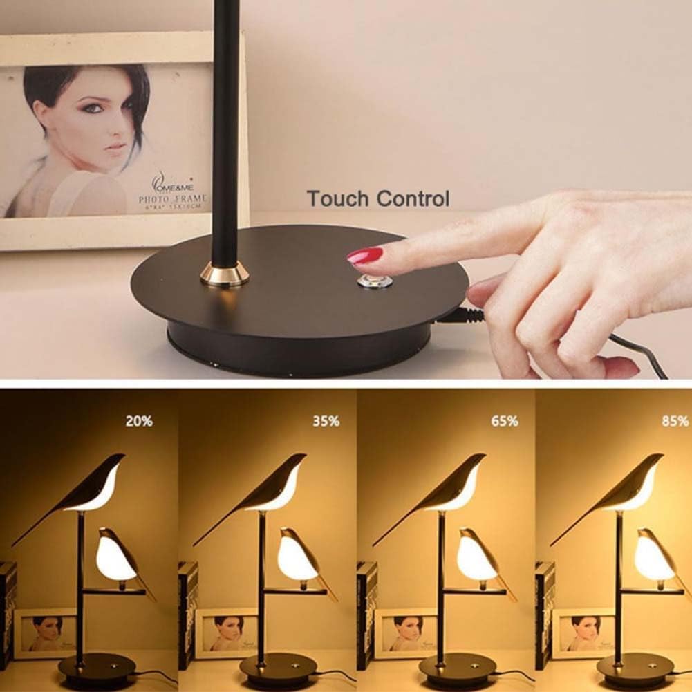 EaEa 20W LED Lámpara de Mesa Táctil Regulable Lámpara de Mesa Animales Pájaro Diseño Lámpara de Cabecera Moderno Interior Giratorio Ajustable Pájaro Lámpara de Noche de Metal para Dormitorio Salón