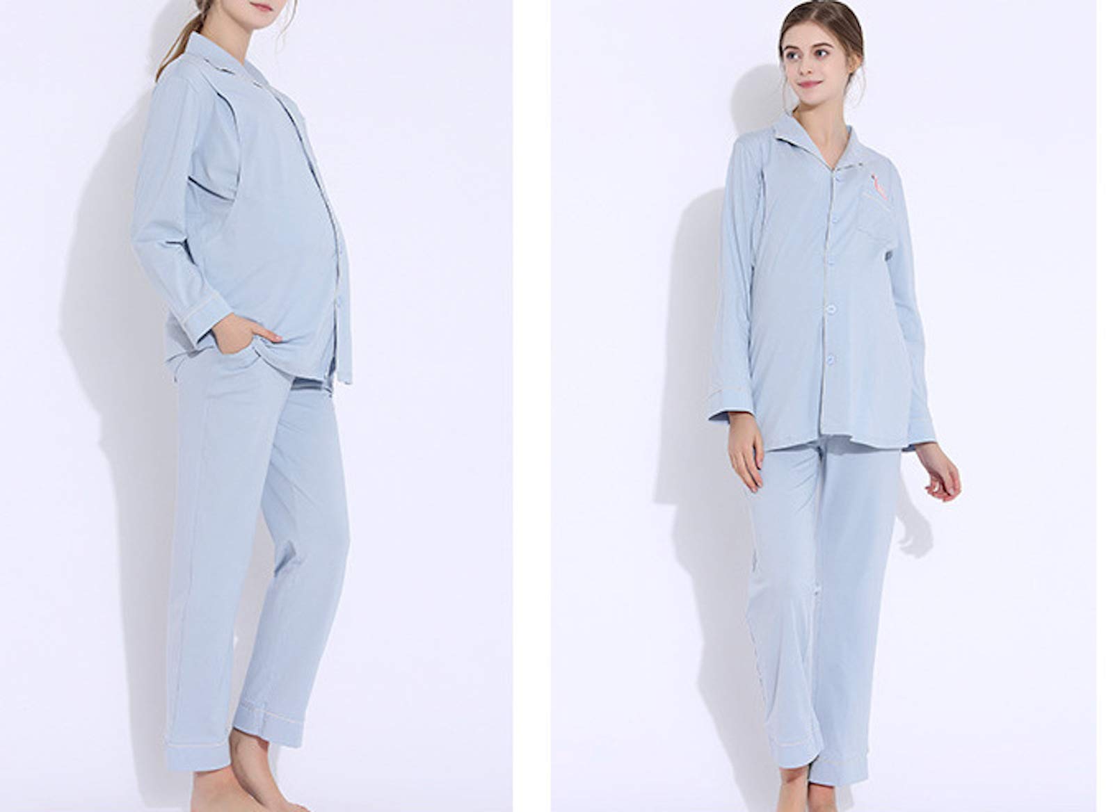 Elonglin Femmes Pyjama de Maternité en Coton pour Hôpital Pyjama d'Allaitement Haut et Pantalon Manches Longues