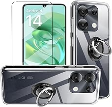 3-in-1 Case + Phone holder Ring Compatible with UMIDIGI G9 5G/G9C/G9T/G9A Cover with 1 Pack Tempered Glass Screen Protector for UMIDIGI G9 5G/G9C/G9T/G9A, Slim Fit Soft Phone Case Cover - Clear