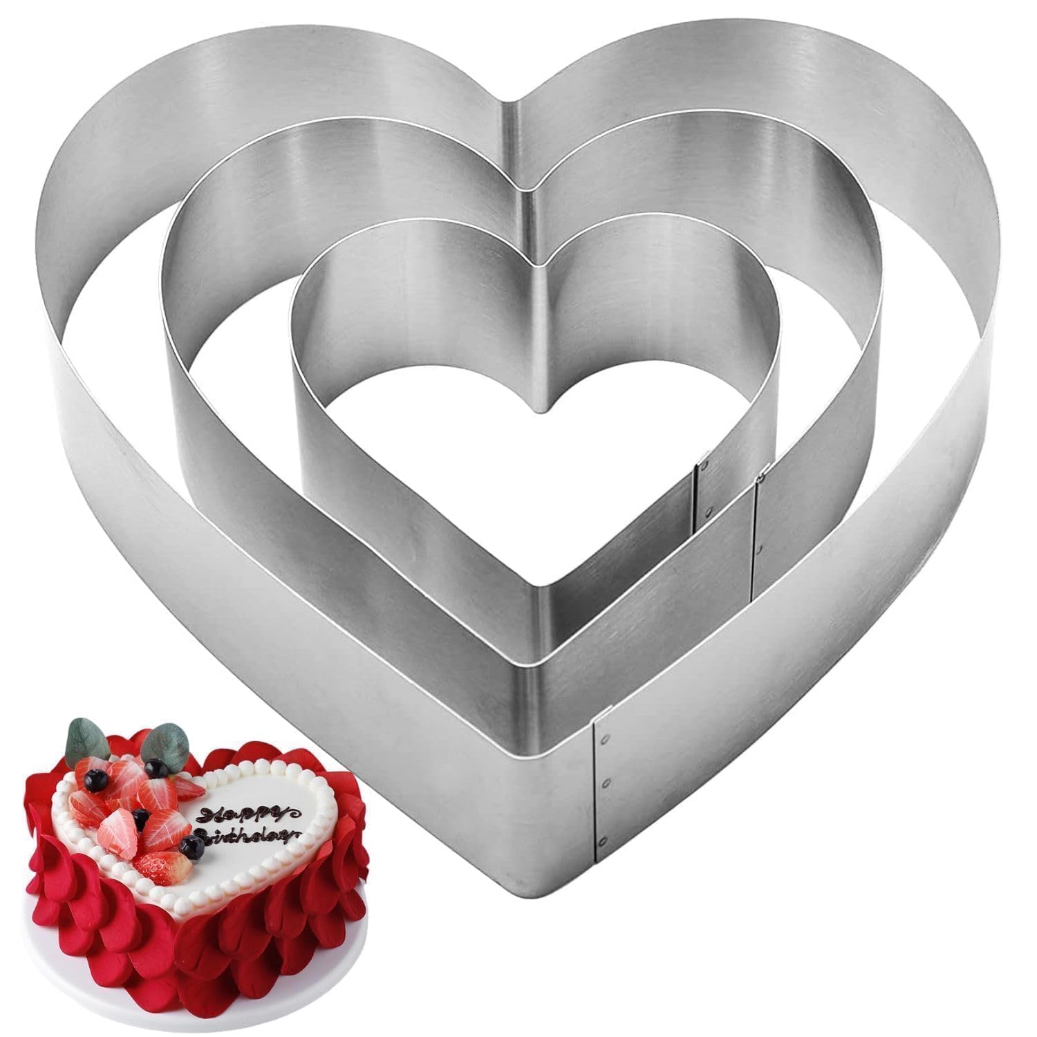 QEEYON 3 Pieces of Heart Cutters Set, 4/6/8 Inch Large Size Stainless Steel Cookie Metal Molds Cake Cutters, Pastry Cutters for Scones for Kitchen Baking Birthday Valentine's Day Christmas