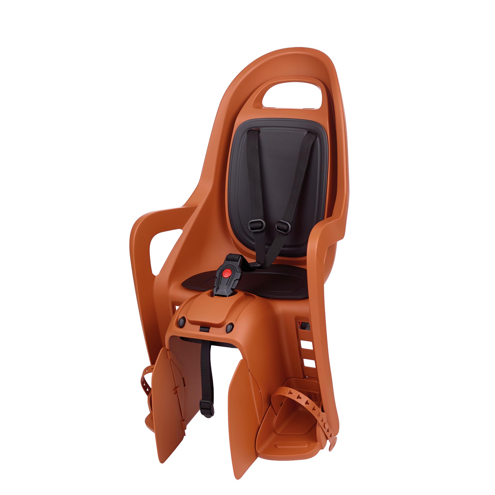 POLISPORT 8406100017 Groovy Maxi CFS Rear Child Bike Seat – Safe and Comfortable for Toddlers and Babies, 9 Months–6 Years, Adjustable Footrests and Armrests, Fits Bike Carrier, Caramel Brown/Black