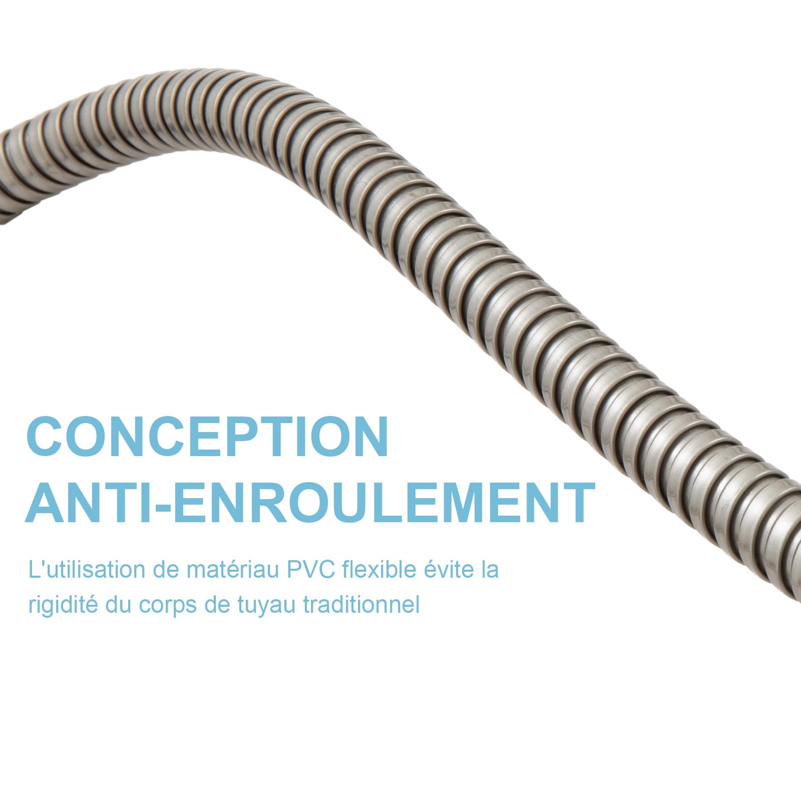 OFFO Flexible Douche 2m, avec Protection Anti-Torsion,Tuyau Douche en Acier Inoxydable, Remplacement du Flexible de Douche, pour Robinetterie de Salle de Bains, Nickel Brossé