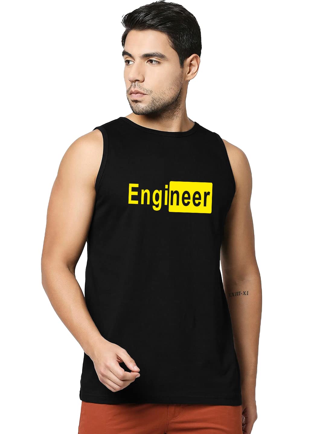 organic chics Round Neck Sleeveless Cotton Engineer Graphic Printed Regular Fit Black Men Vest -66-picture-12