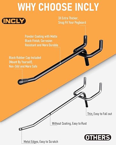 Miniatura 2 de INCLY Juego de 60 ganchos para tablero de clavijas de 2/4/6 pulgadas en negro, accesorios de estanterías de tablero de clavijas de 1/4" de alta