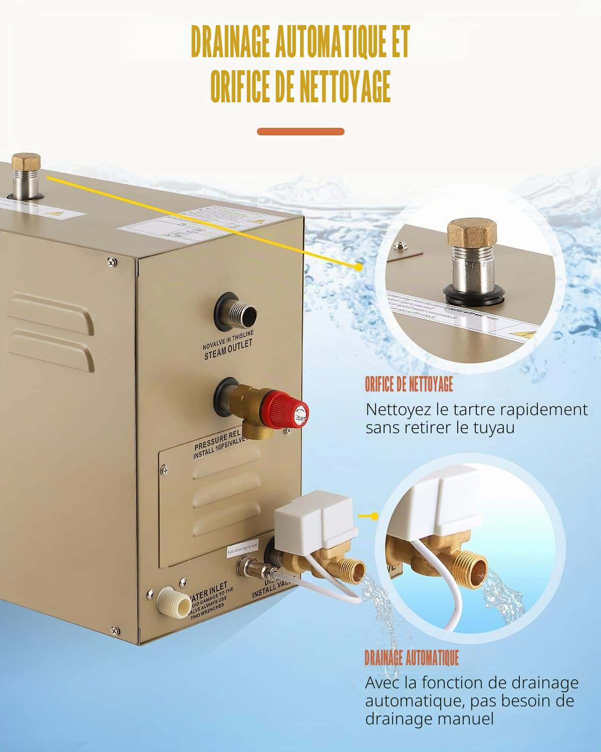 CGOLDENWALL 10.5KW Générateur de Vapeur 220V Automatique Drainage Commercial Maison pour Sauna/Douche/Bain/Spa, avec Contrôle Intelligent 25-55℃ pour 10.5m³(371ft³) Chauffage de l'espace