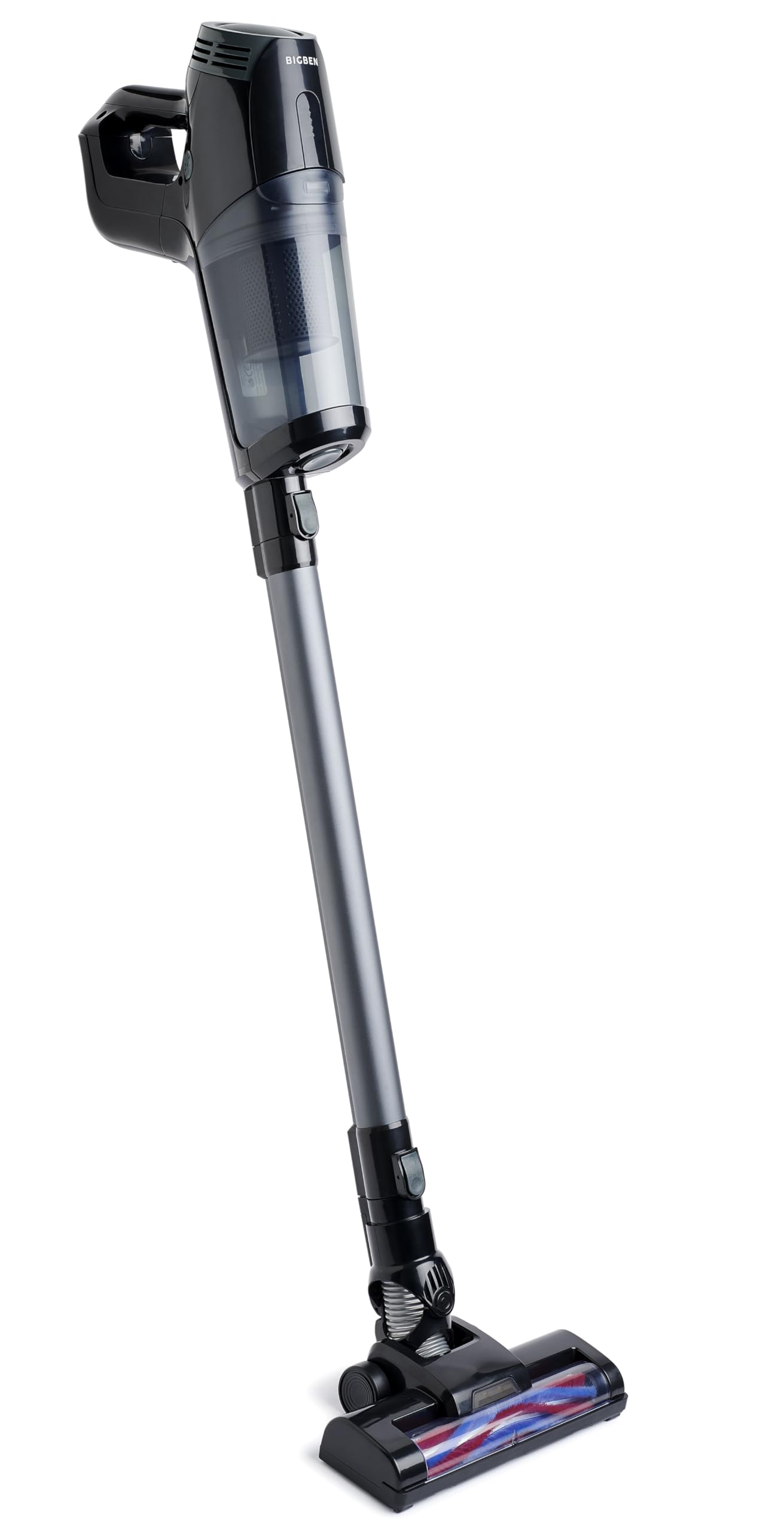 BIGBEN - Aspirador de escoba recargable, 2 en 1 con aspiradora de mano, cepillo motorizado LED, tanque 0,7 L, 2 velocidades, batería desmontable, soporte de pared - VACB01G