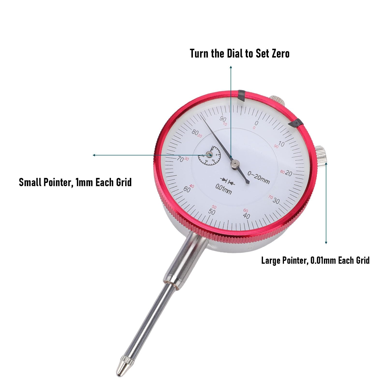 Fockety Comparatore, Comparatore Professionale con Quadrante di Precisione de 0,01 Mm con Campo di Misurazione de 0-0,79 Pollici, Comparatori a Quadrante con Puntatore