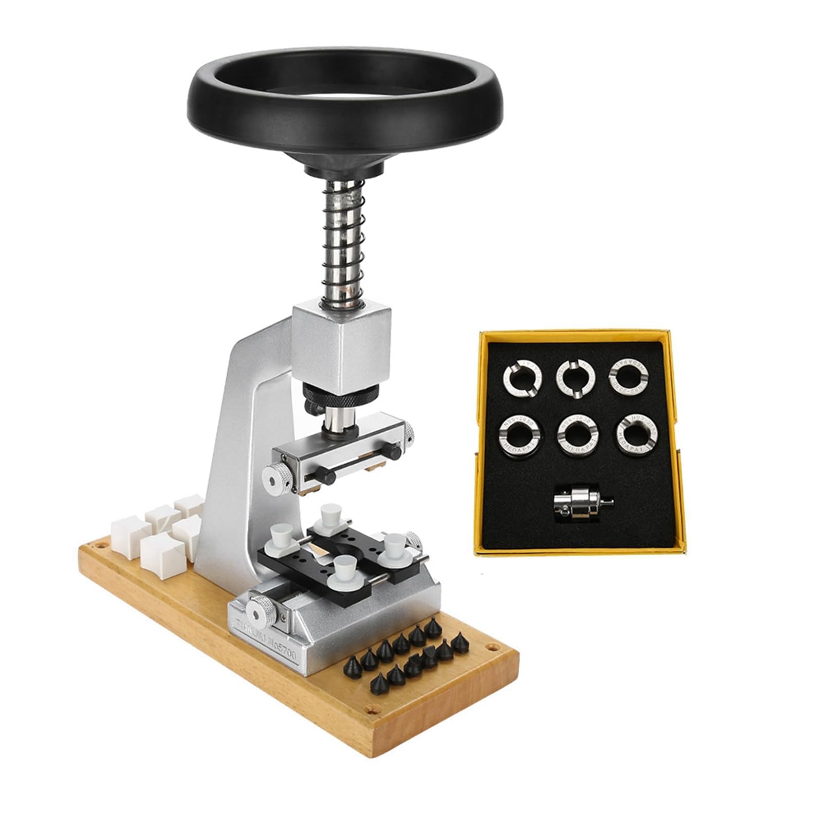 GLOGLOW Herramientas y Kits de Reparación Abridor de Espalda con 6 Troqueles Soporte Ajustable y Tornillo de Banco para Reparación de Ostras Impermeables Cajas Atornilladas Abridor de Cajas de Reloj