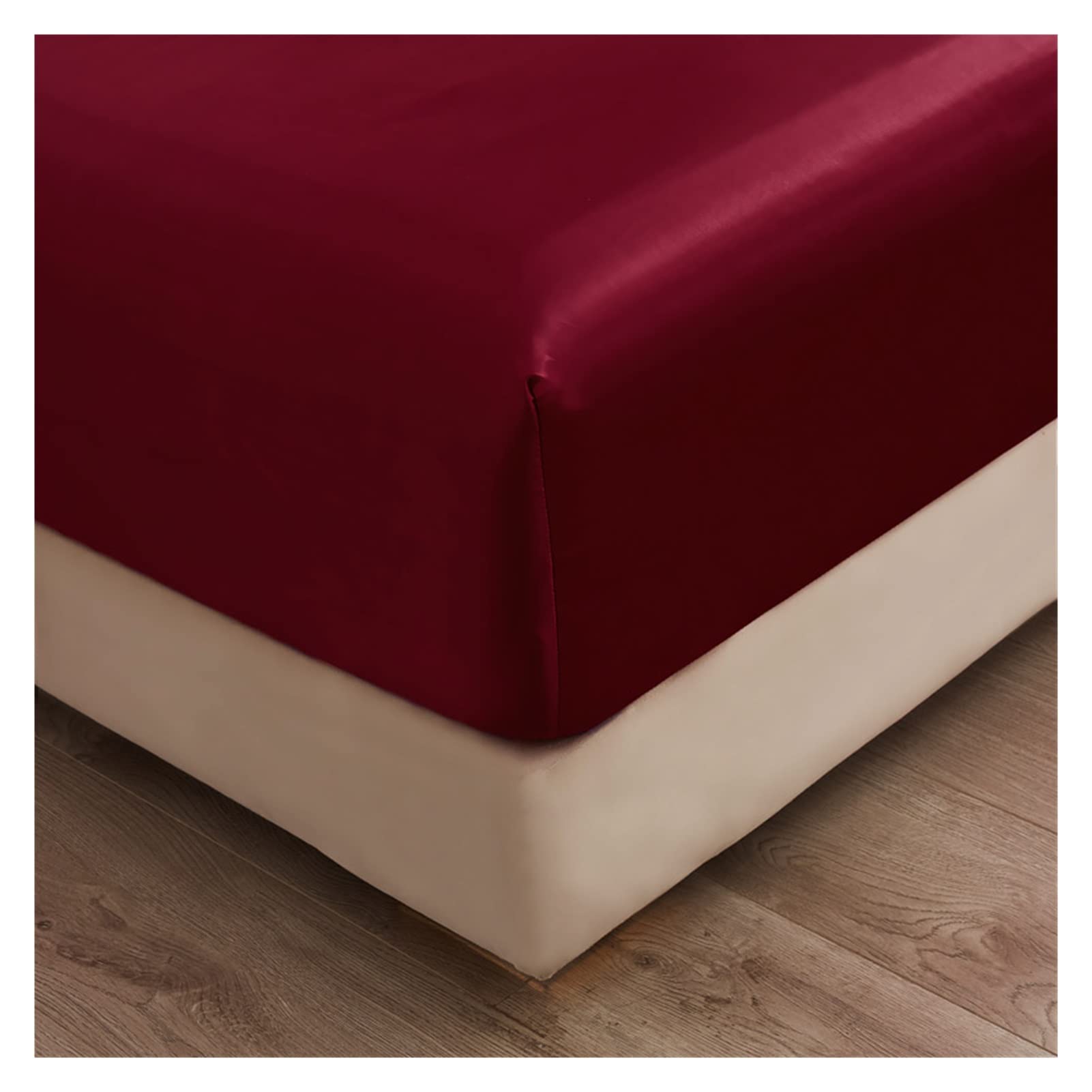 LHSJYG Sabanas Saten Sábana Bajera de satén, Funda de colchón Individual de Bolsillo Profundo Queen, Juego de Cama Transpirable Suave y cómodo, sábana sin Funda de Almohada(Burgundy,160x200x30cm)
