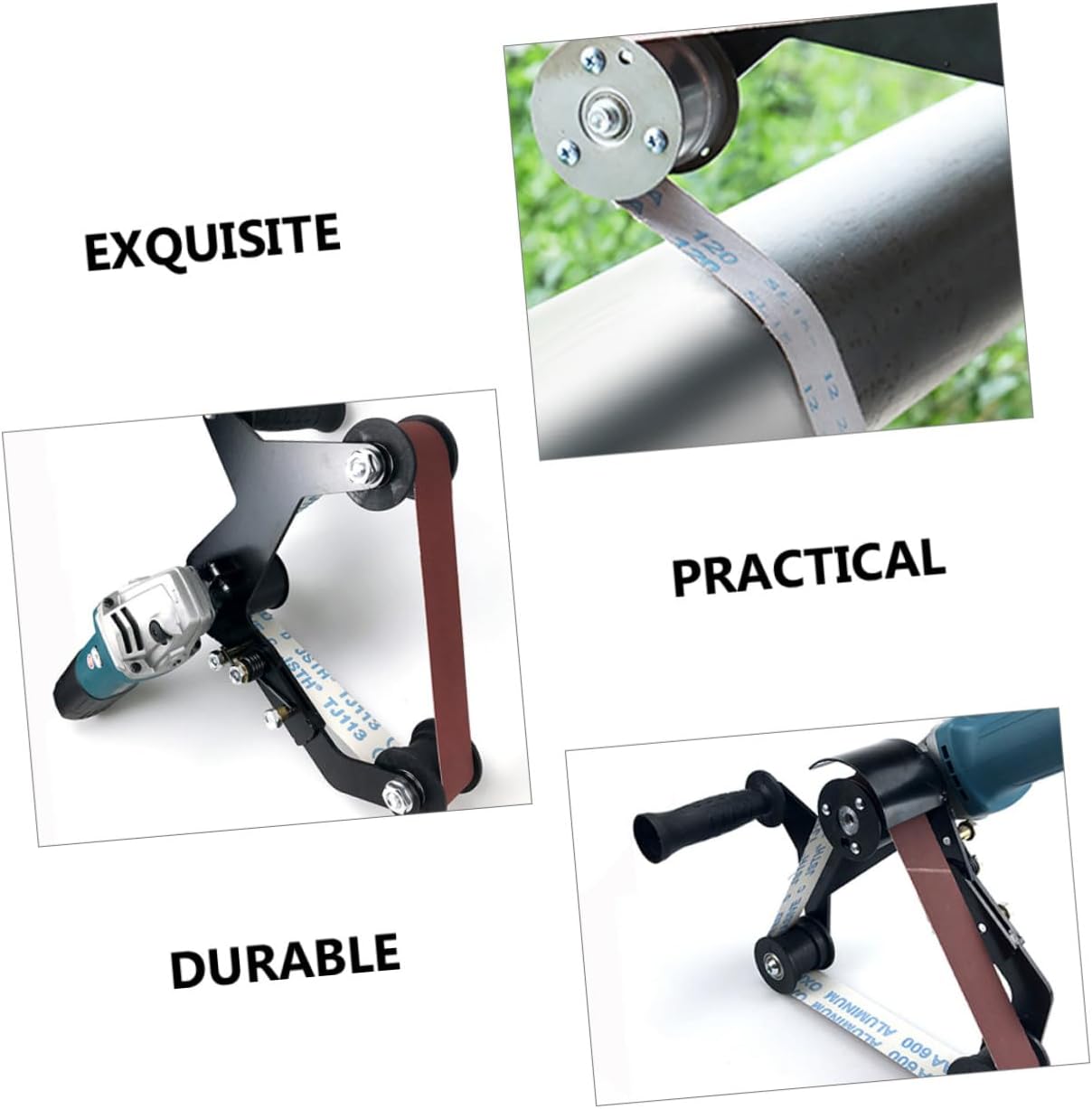 Mini Handheld Belt Sander Polisher Attachment for Pipe Grinding Uniform Polishing Spring for Metalworking Woodworking Removal and Mirror Finish