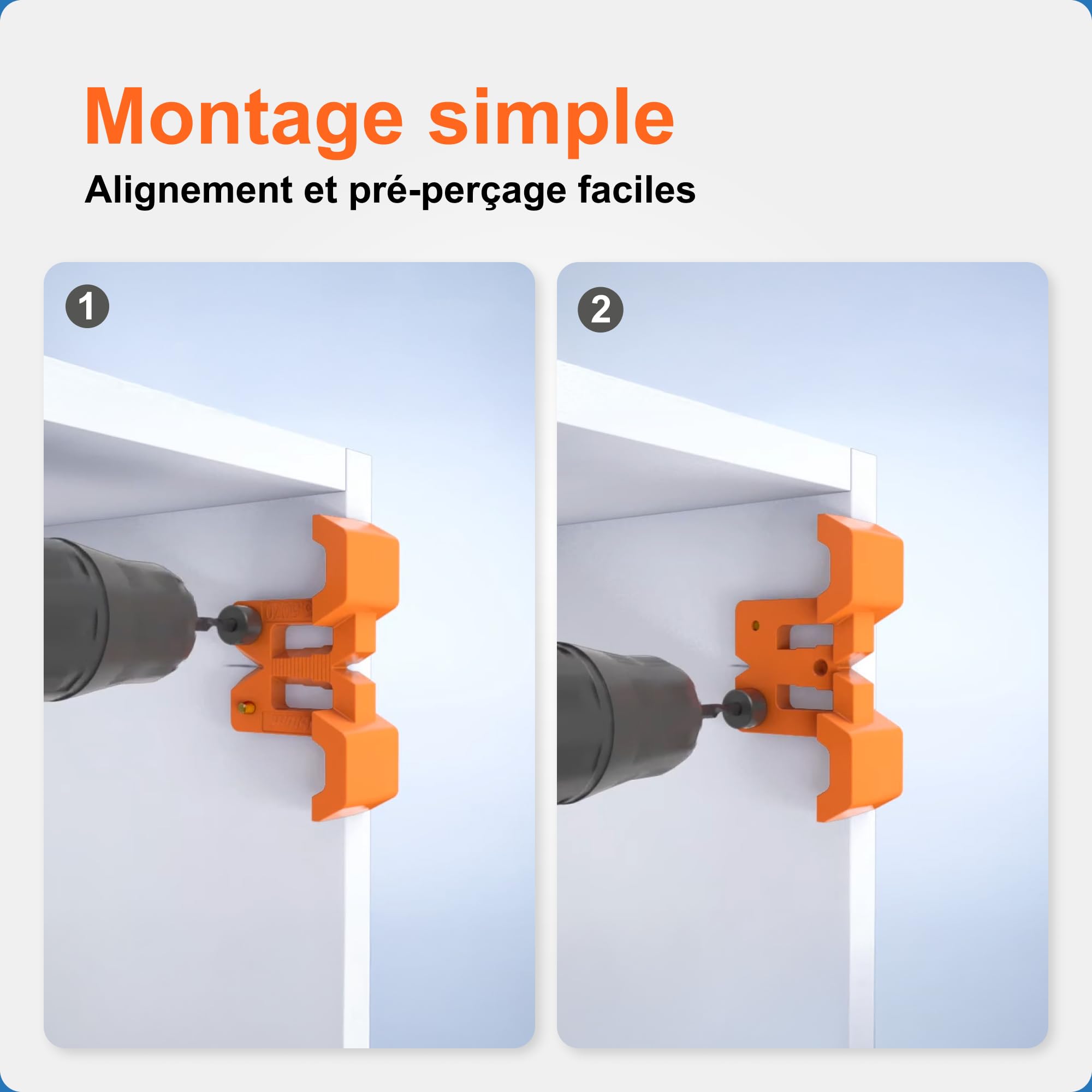 BLUM Jauge de perçage pour plaques de montage CLIP top BLUMOTION, CLIP top, MODUL, charnières d'armoires et de meubles, avec alésage de 5 mm, orange, plastique/acier