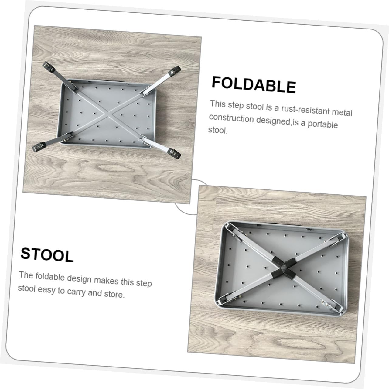 Tabouret Pliant en Fer Noir à Caoutchouc, Marchepied Portable