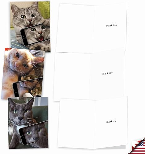 Miniatura 4 de The Best Card Company Juego de 10 tarjetas de agradecimiento surtidas de 4 x 5.12 pulgadas con sobres (10 diseños, 1 cada uno) para gatos Selfie