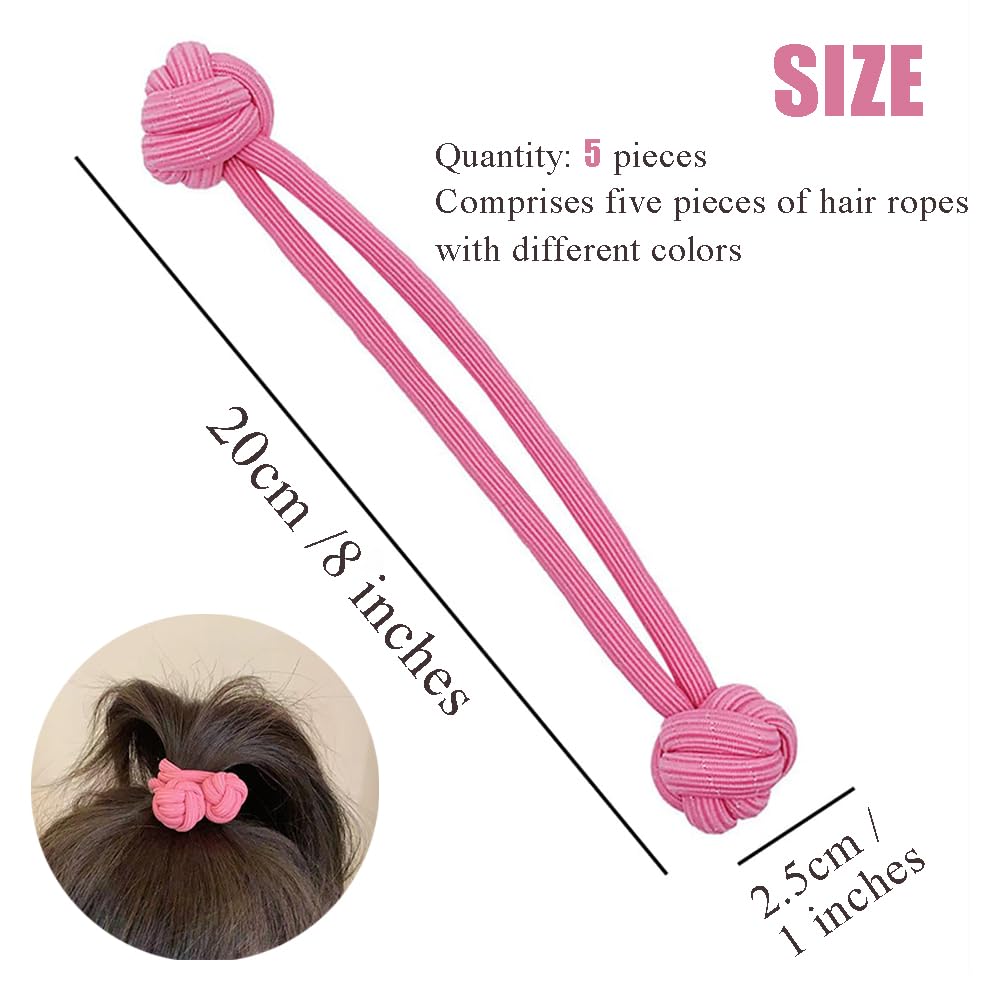 Miupoo Knotted Button Hair Tie Set,Knot Scrunchies Elastic Rubber Band Hair Ropes for Women,High Ponytail Tie Hair Rope Stretchy Thickened Durable for Thick and Long Hair,5Pieces - Image 2