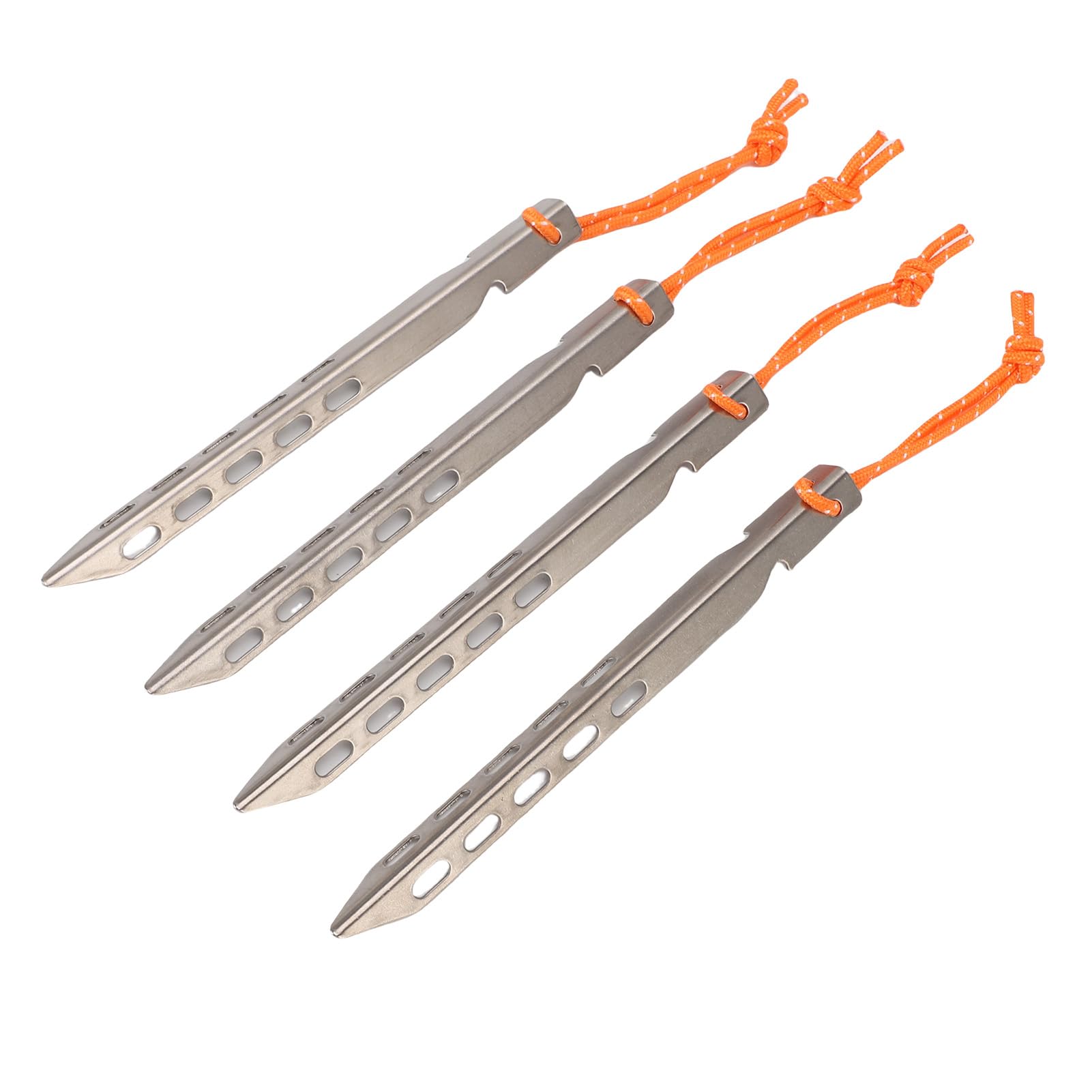 4 estacas para Tienda de campaña con Cuerda de aleación de Ti en Forma de V para Acampar al Aire, Playa, césped, Color Plateado, Ligero, Resistente al óxido, Alta Resistencia a