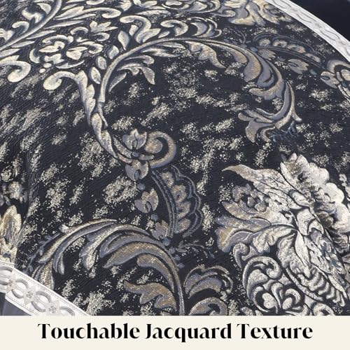 Image of CozyDH 7-Piece Navy Blue Comforter Set King - Luxury Jacquard Damask Vintage Floral Gold Striped Bed in a Bag, All Season Down Alternative Bedding with Bed Skirt, Shams, Decorative Pillows, 104x90 in