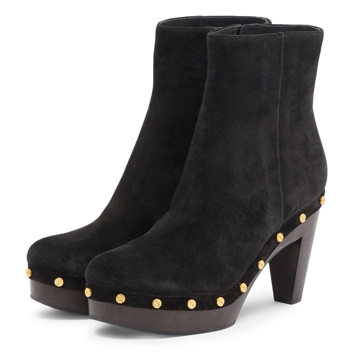 YDN Womens Round Toe Ankle Boots with Stud Embellished Platform Block Heels Side Zipper Winter Comfy Dressy Casual