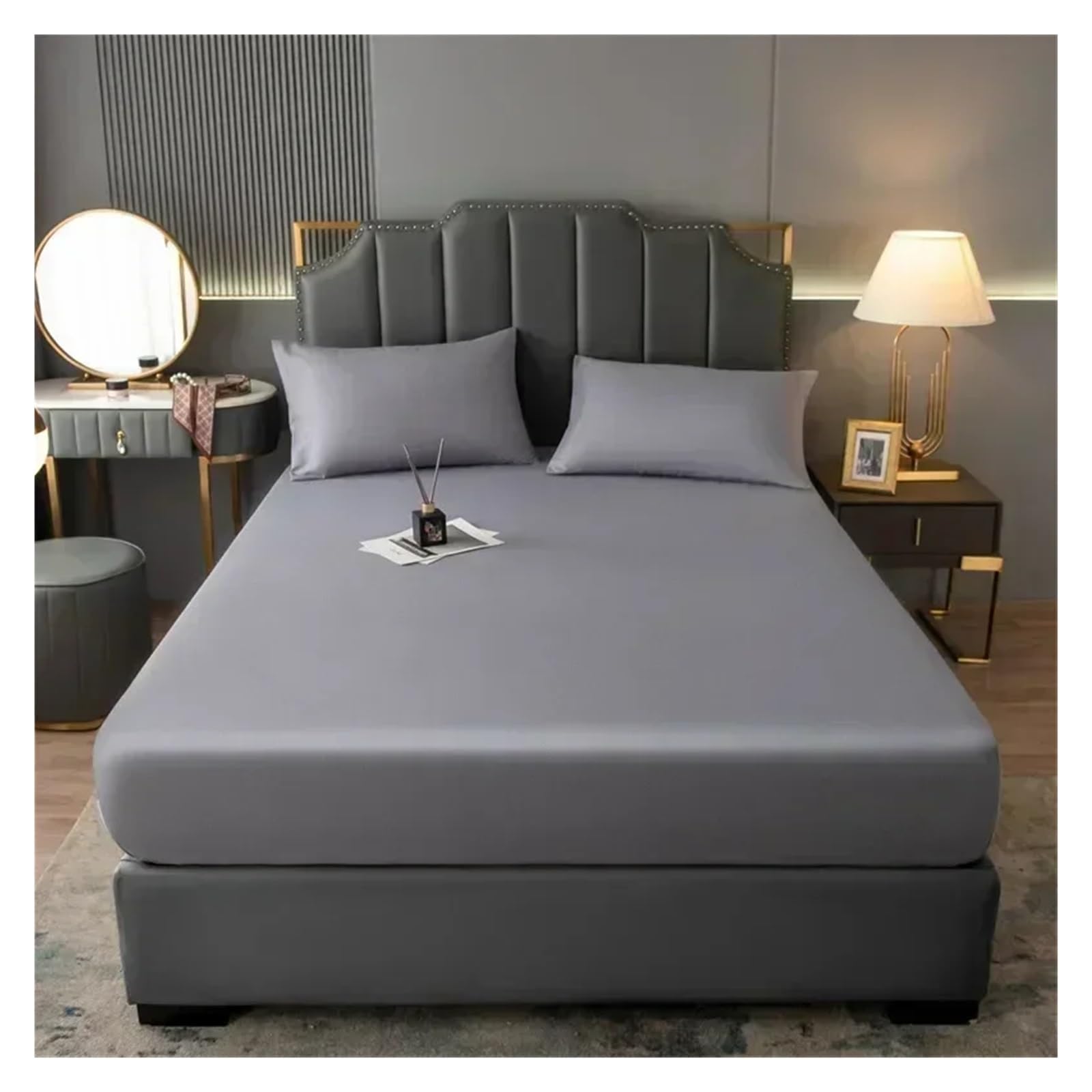 Cubre Colchon Funda de Cama Impermeable una Sola Pieza, Transpirable, Antipolvo, Funda Protectora, sábana Fija Antideslizante(Grey,120x200cm)