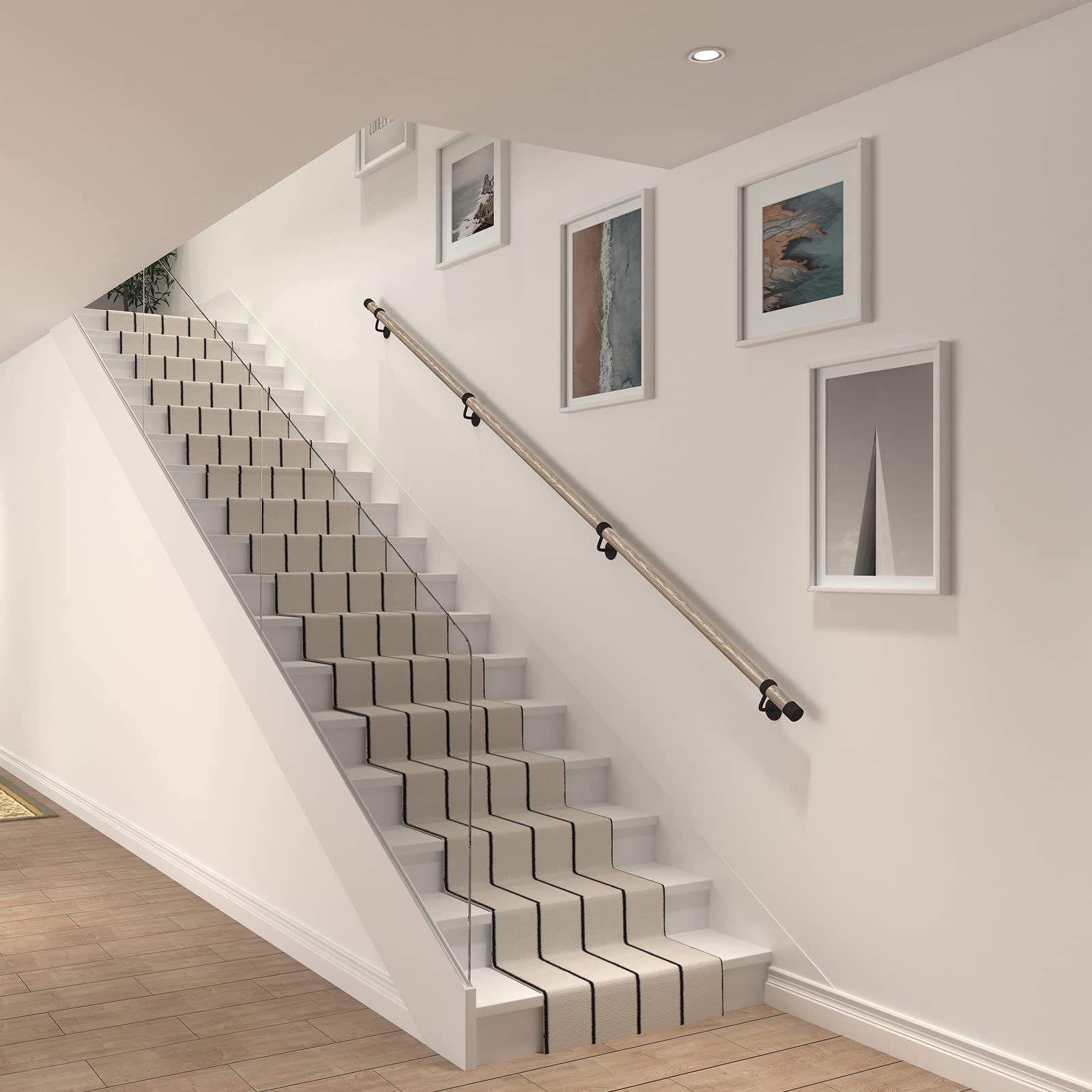 ROTHLEY Rampe En Tuyau Pour Escaliers Intérieurs : Rampe D'escalier En Bois De 2,7 M Pour Escaliers à Montage Mural - Kit Complet De Rampe D'escalier