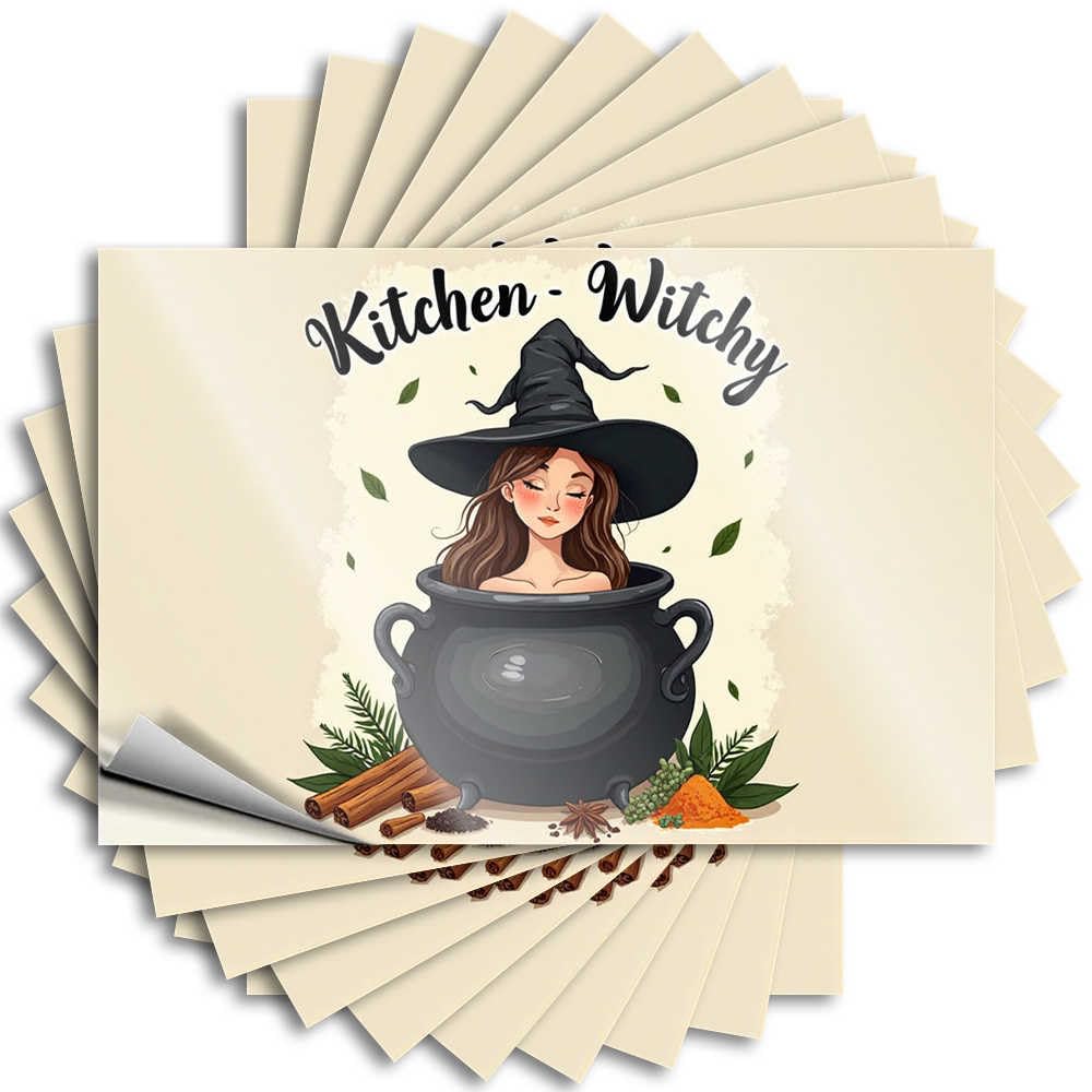 Kitchen Witchy: Spells and Spices in A Cauldron Case Optical Illusion - Tiki Bar Accessories Funny Sticker Self Adhesive Sticker(12X18CM)